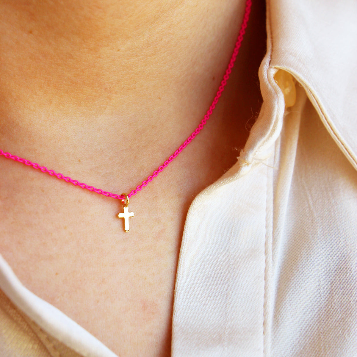 Choker with cross and painted chain - ORO 18KT