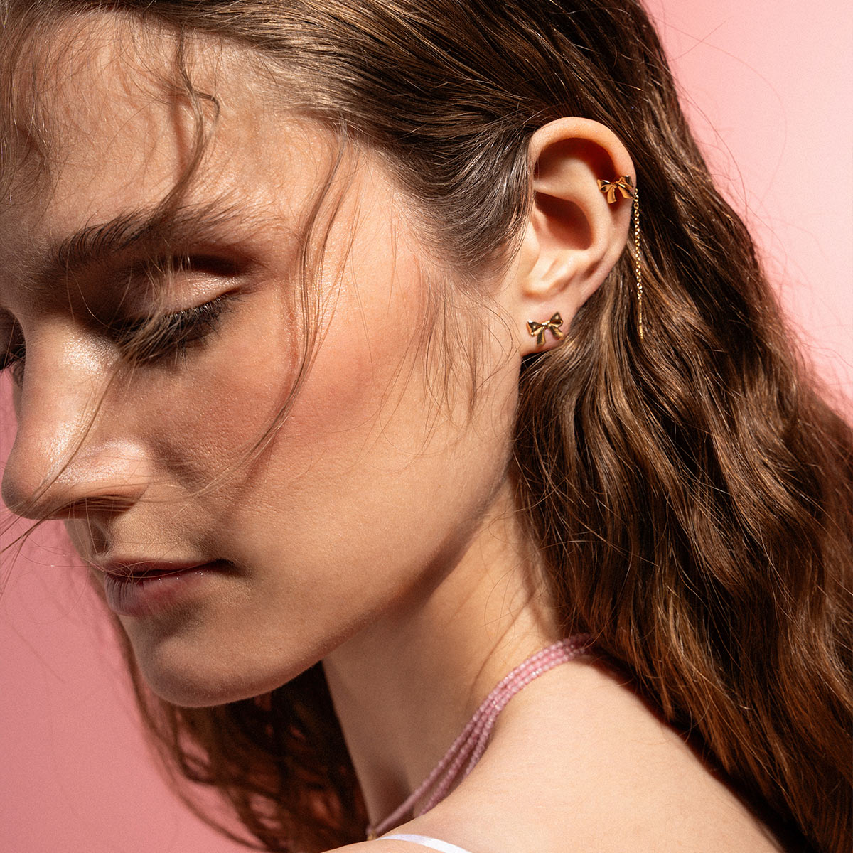 Earrings - Single earring with dangling chain and simple bow - CANDY BOW - 4 | Rue des Mille