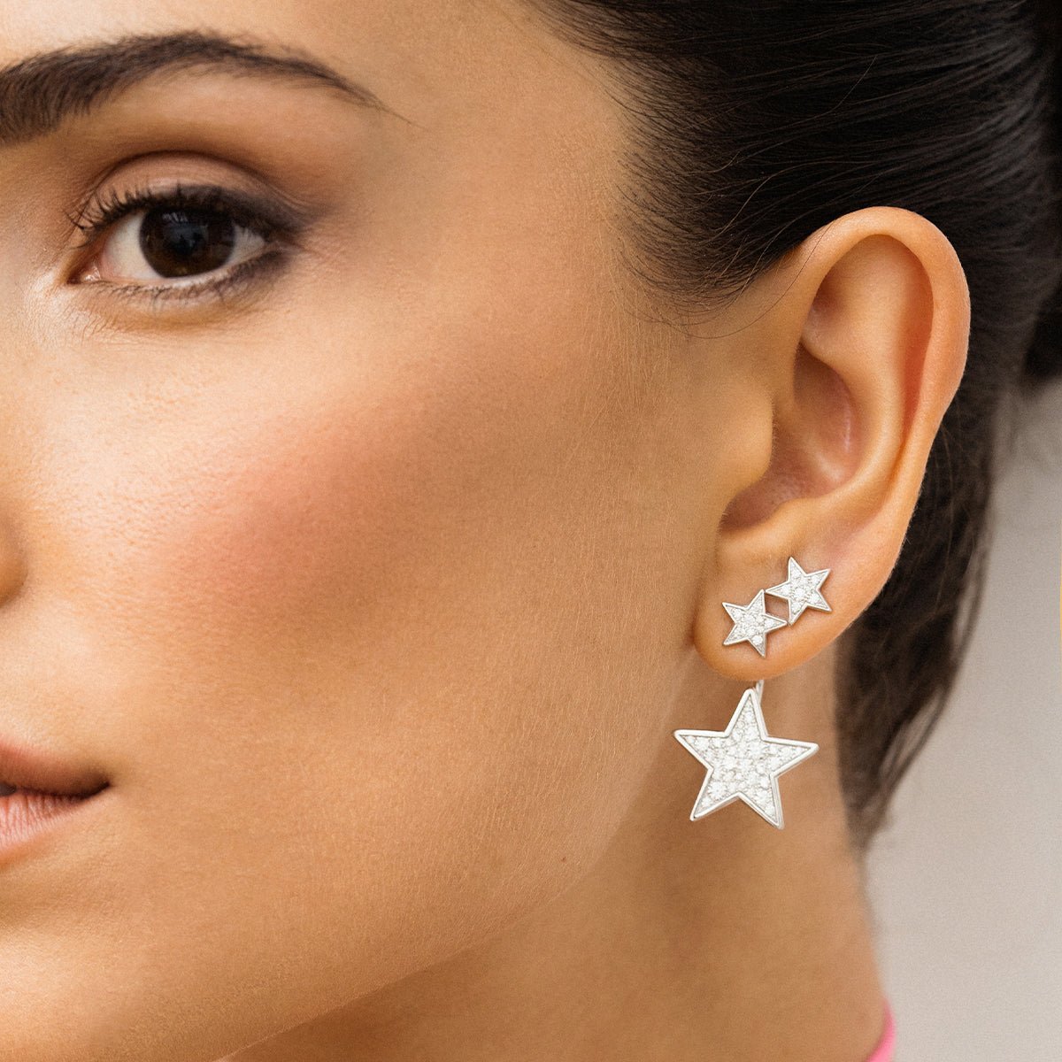 Earrings - Double star asymmetric earrings - STARDUST TEN - 3 | Rue des Mille