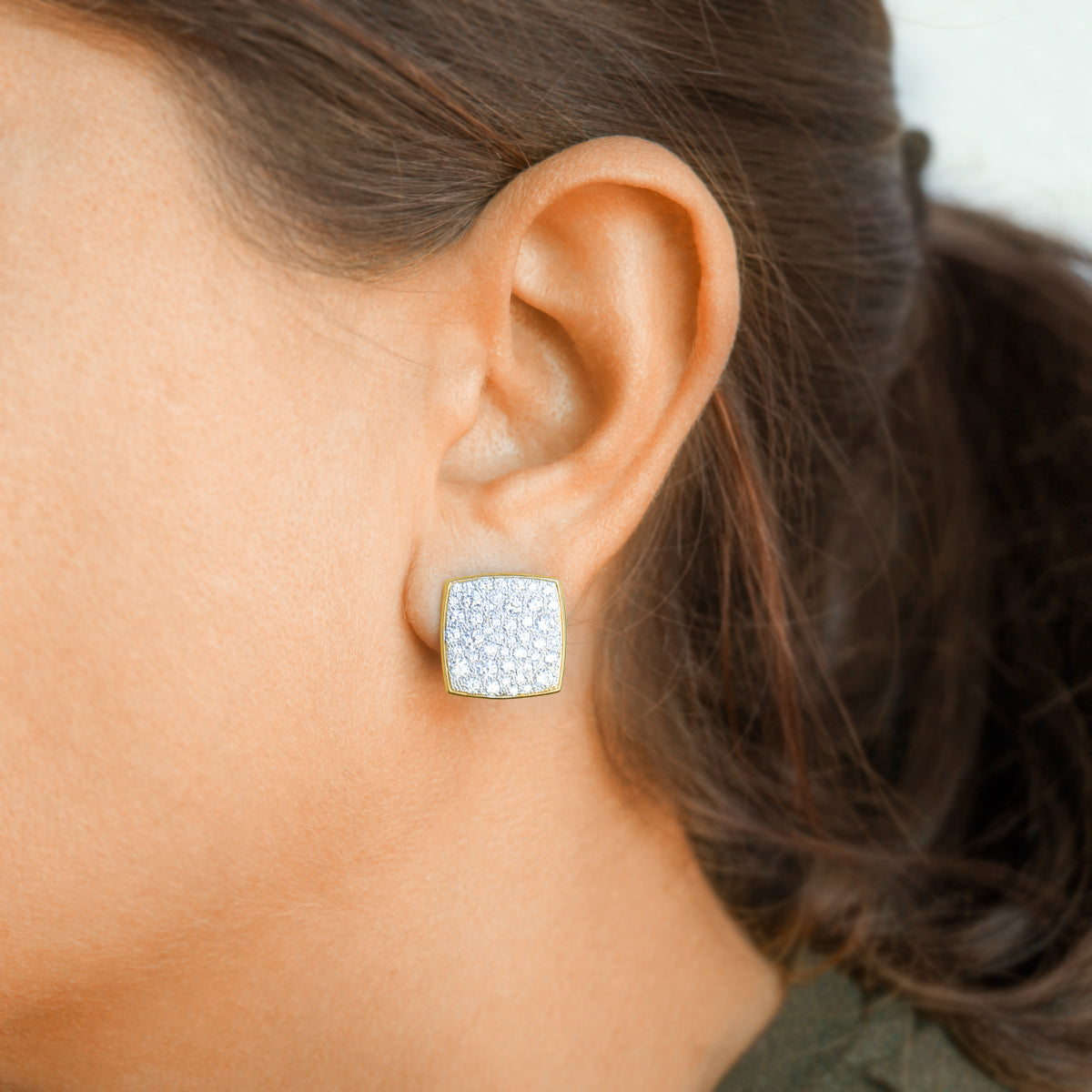 Oversized pavé square lobe earrings - STARDUST TEN