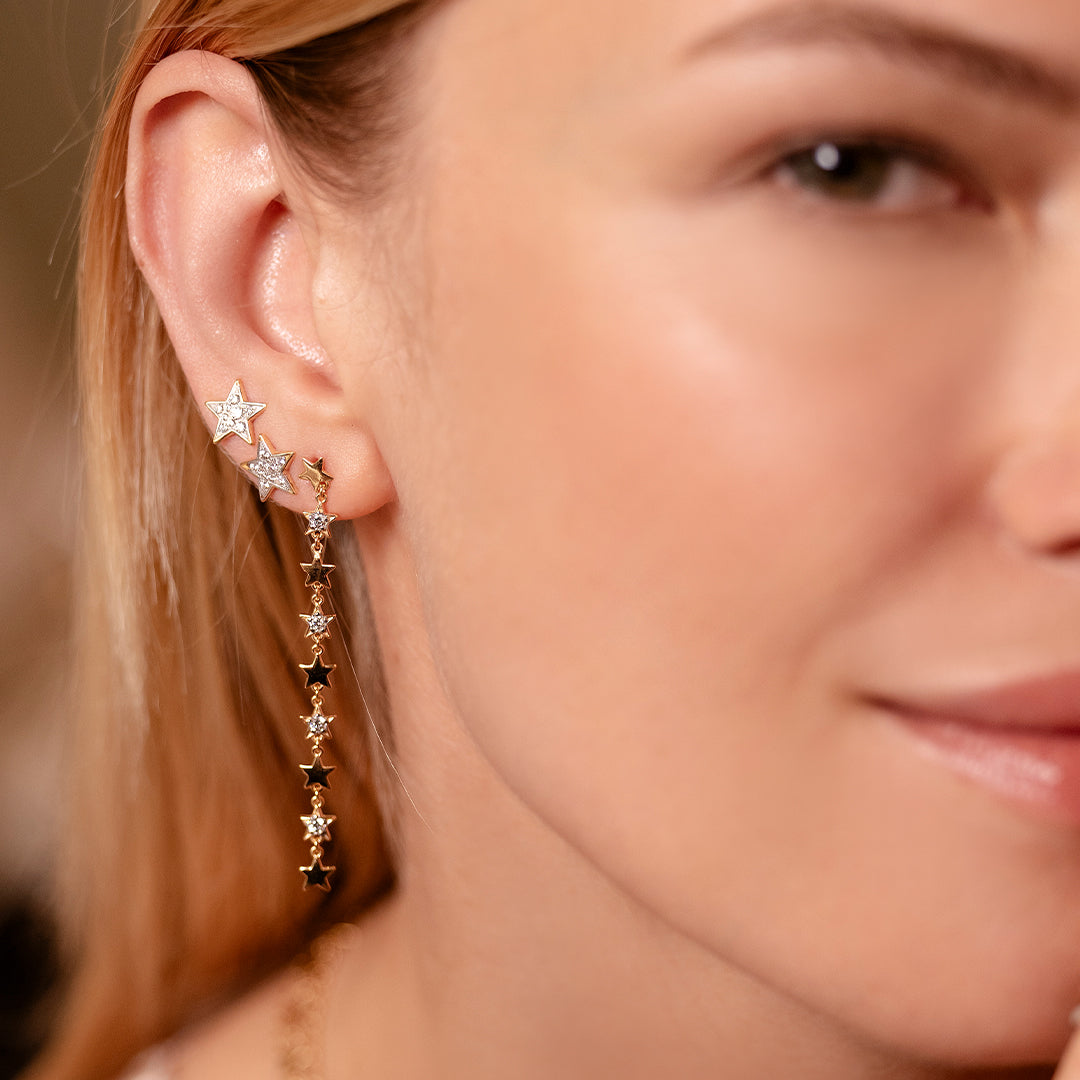Drop earrings with pavé and plain stars -STARDUST TEN