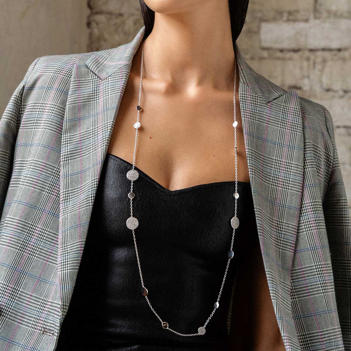 Luxury BIG CIRCLE long necklace with alternating smooth and pavé circles - STARDUST TEN