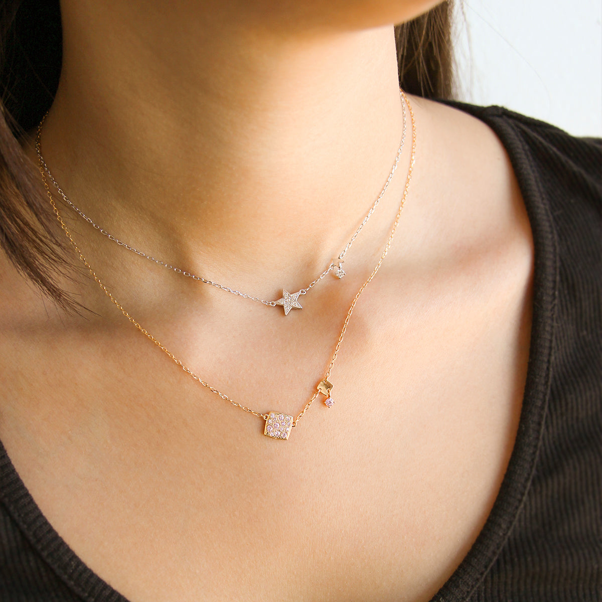 Necklace with chain and pavè star - STARDUST TEN