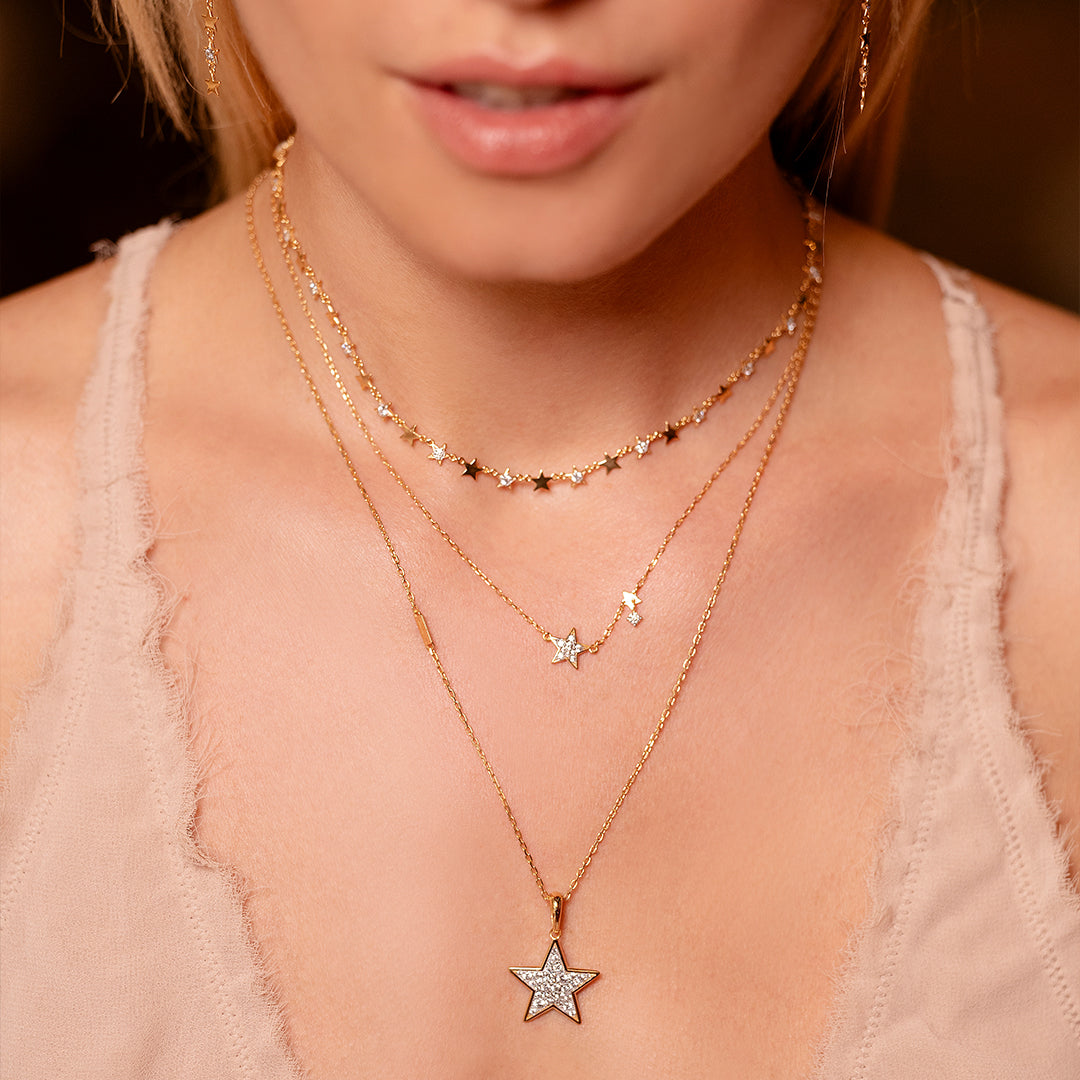 Necklace with pavé and with plain stars - STARDUST TEN