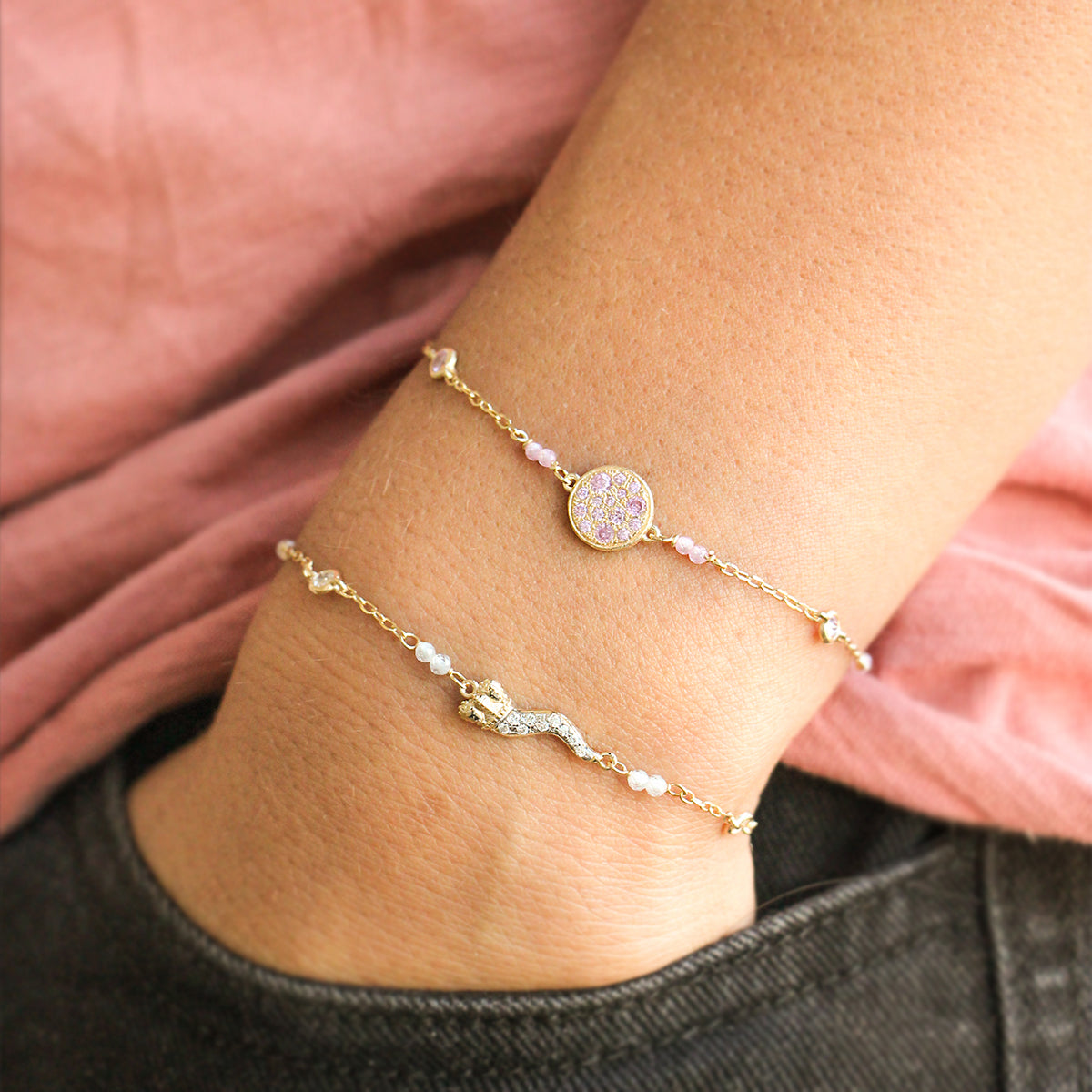 Pulsera con cadena y cuerno de la suerte en pavé - STARDUST TEN