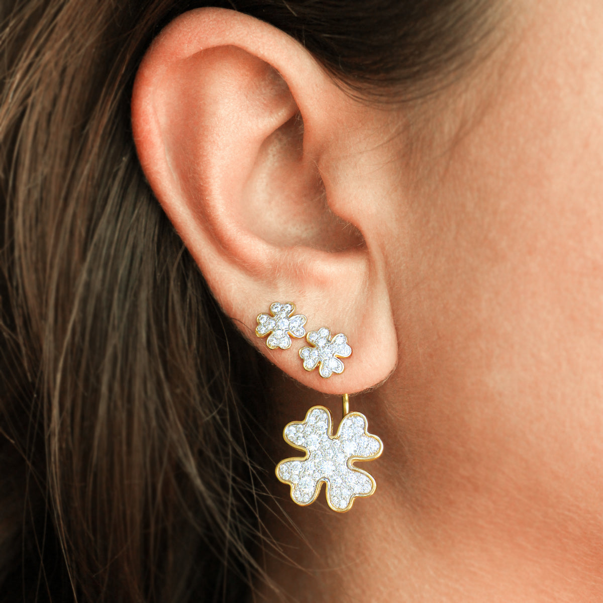 Earrings - Double cloverleaf asymmetric earrings - STARDUST TEN - 3 | Rue des Mille