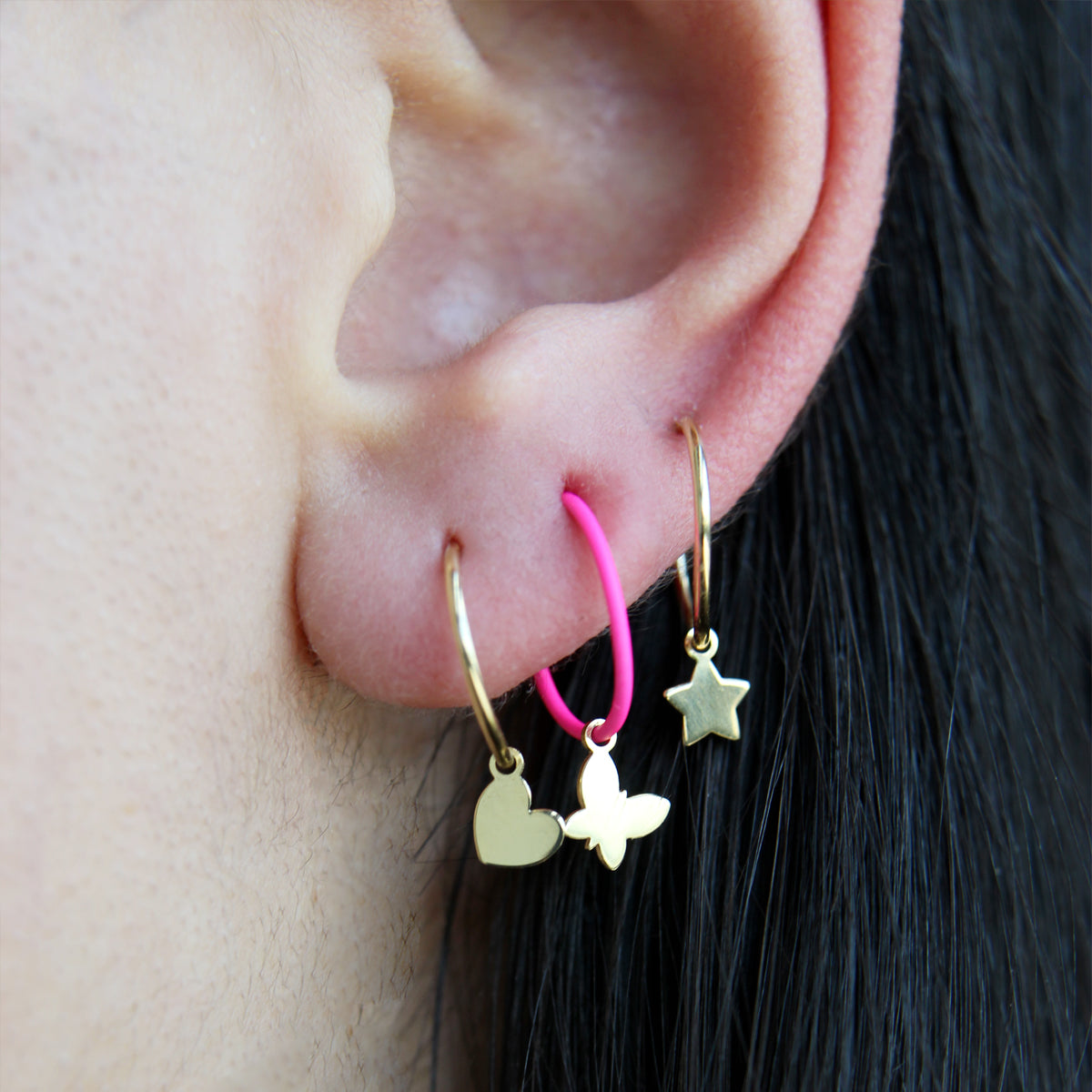 Single earring with Butterfly and painted hoop - ORO18KT