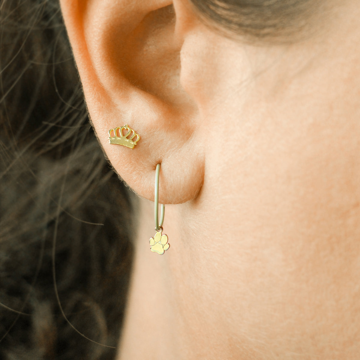 Pendientes - Pendiente individual con pata y hoop pintado - ORO18KT - 2 | Rue des Mille