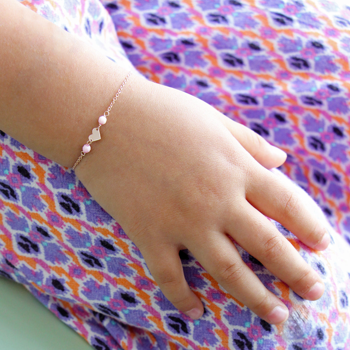 Bracciali - Bracciale catenella Cuore Pietre Rosa Bambino - Io&Ro - 2 | Rue des Mille