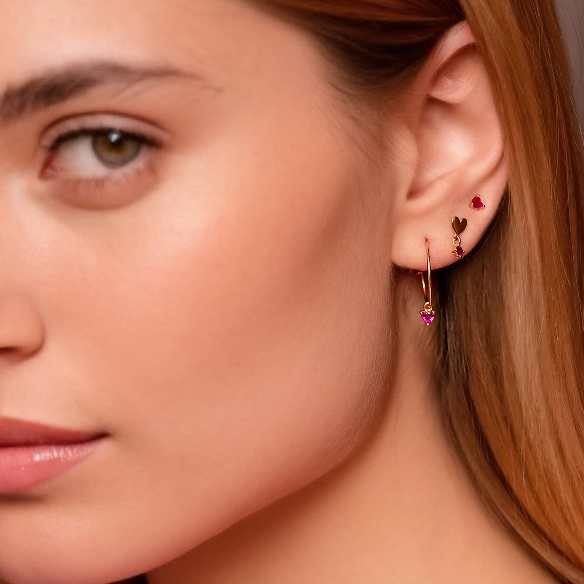 Tris circle earrings with hearts and lobe - SHAPES