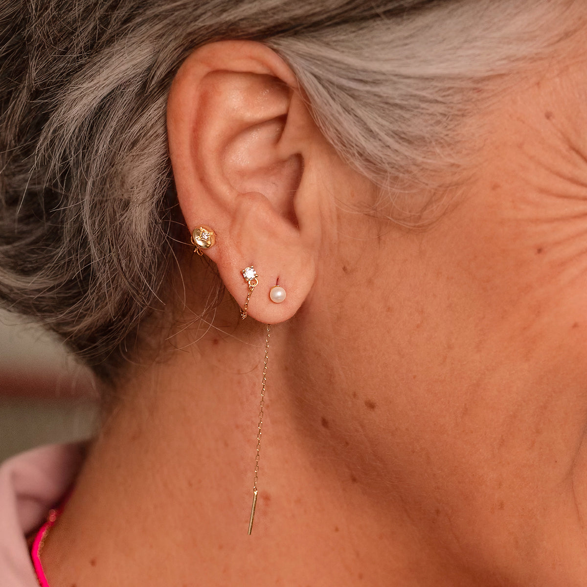 Earrings - Single pearl chain earring - ORO18KT - 2 | Rue des Mille