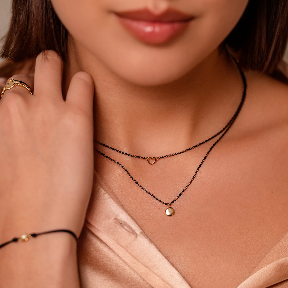 Chokers - Choker with line heart and painted chain - ORO18KT - 3 | Rue des Mille