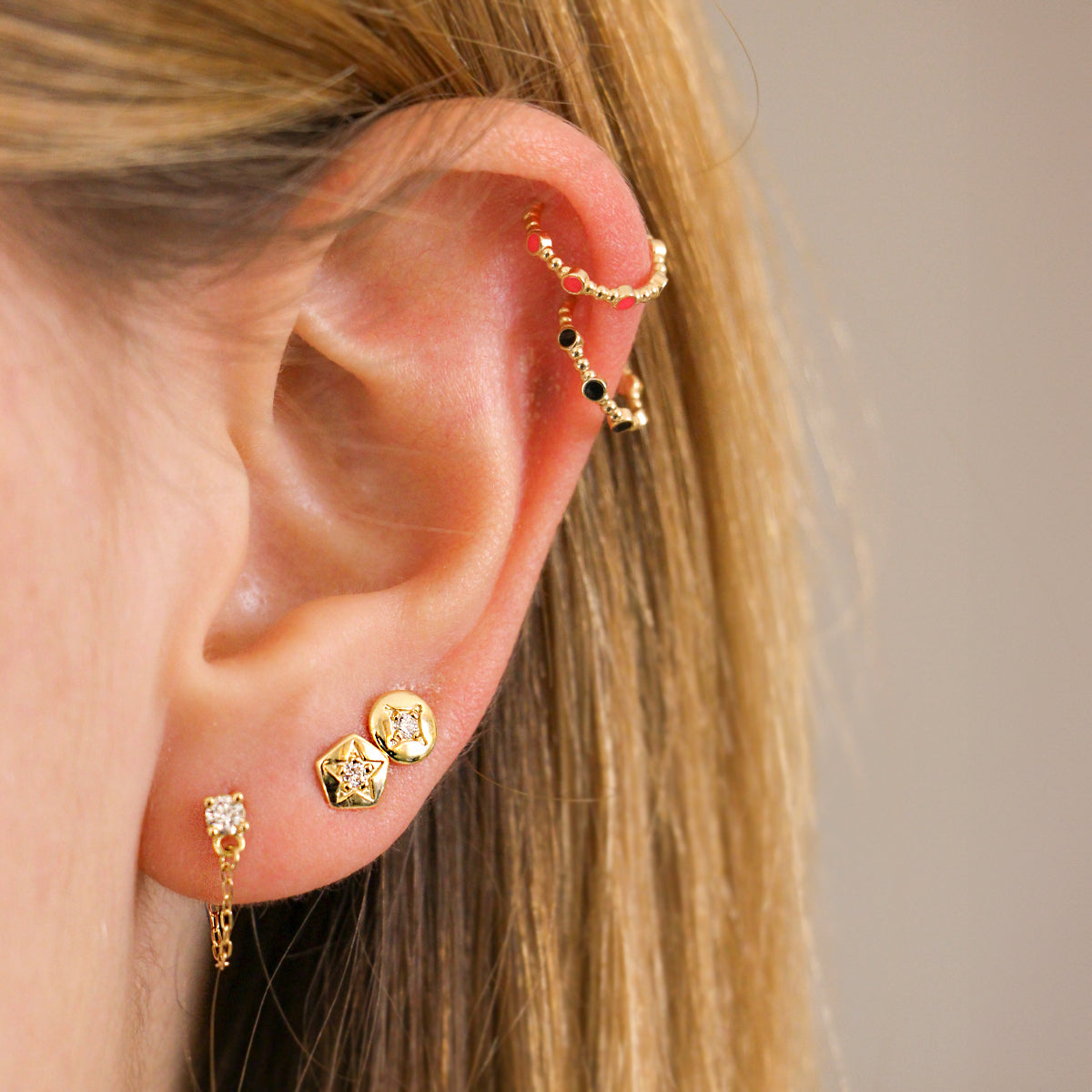 Earrings - Star lobe earrings and central lab-grown diamond - ORO18KT - 2 | Rue des Mille