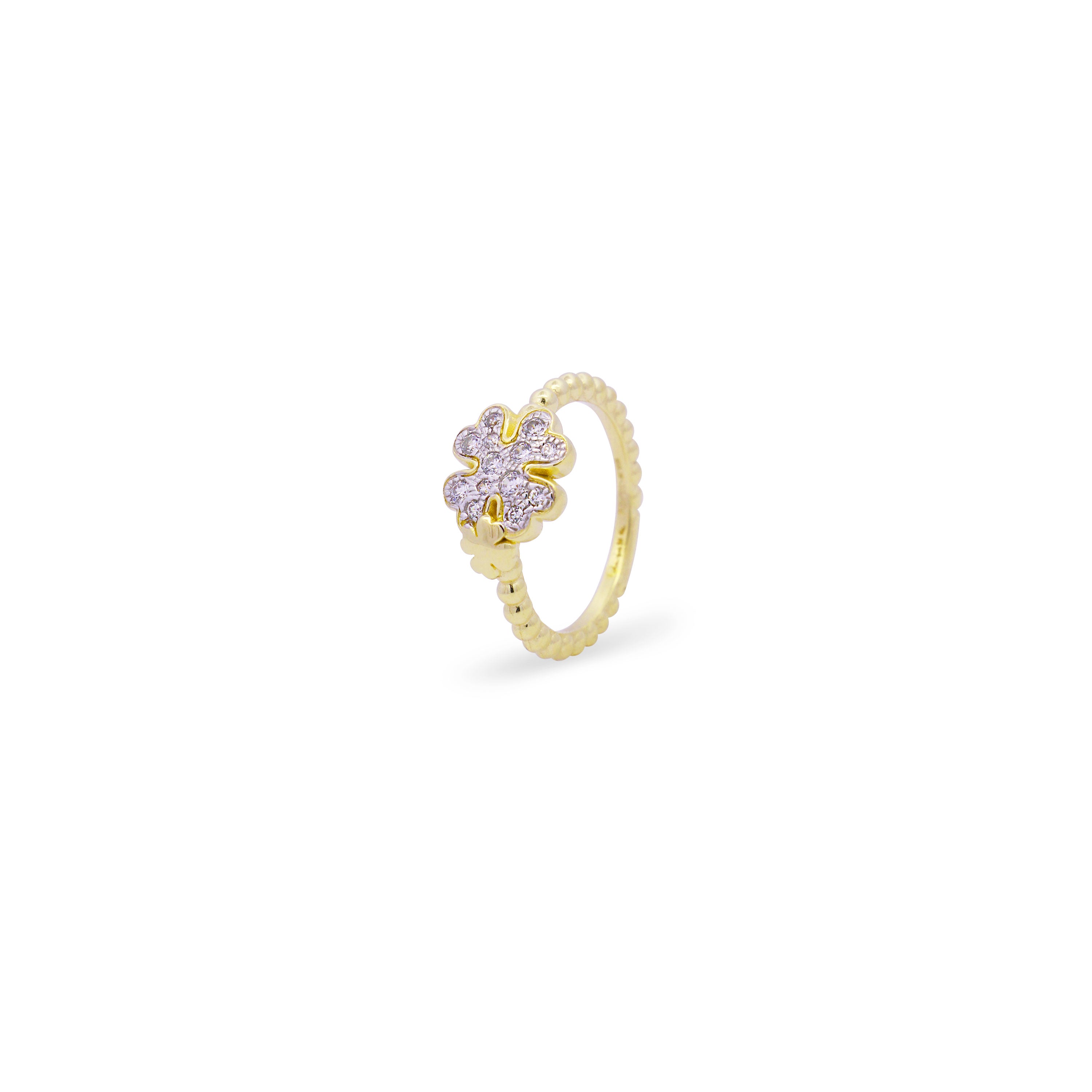 Ring with an oversized pavé four-leaf clover - STARDUST TEN