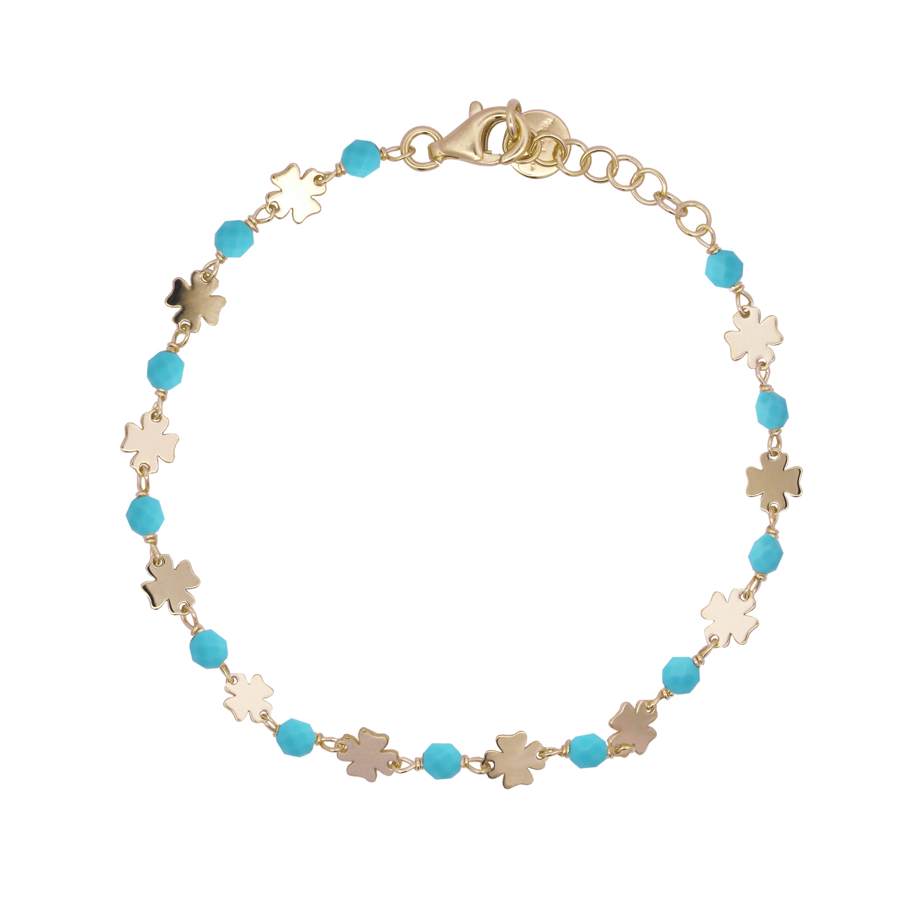 Bracelets - Chain bracelet Four-leaf clovers Stones Turquoise Adult - Io&Ro - 1 | Rue des Mille