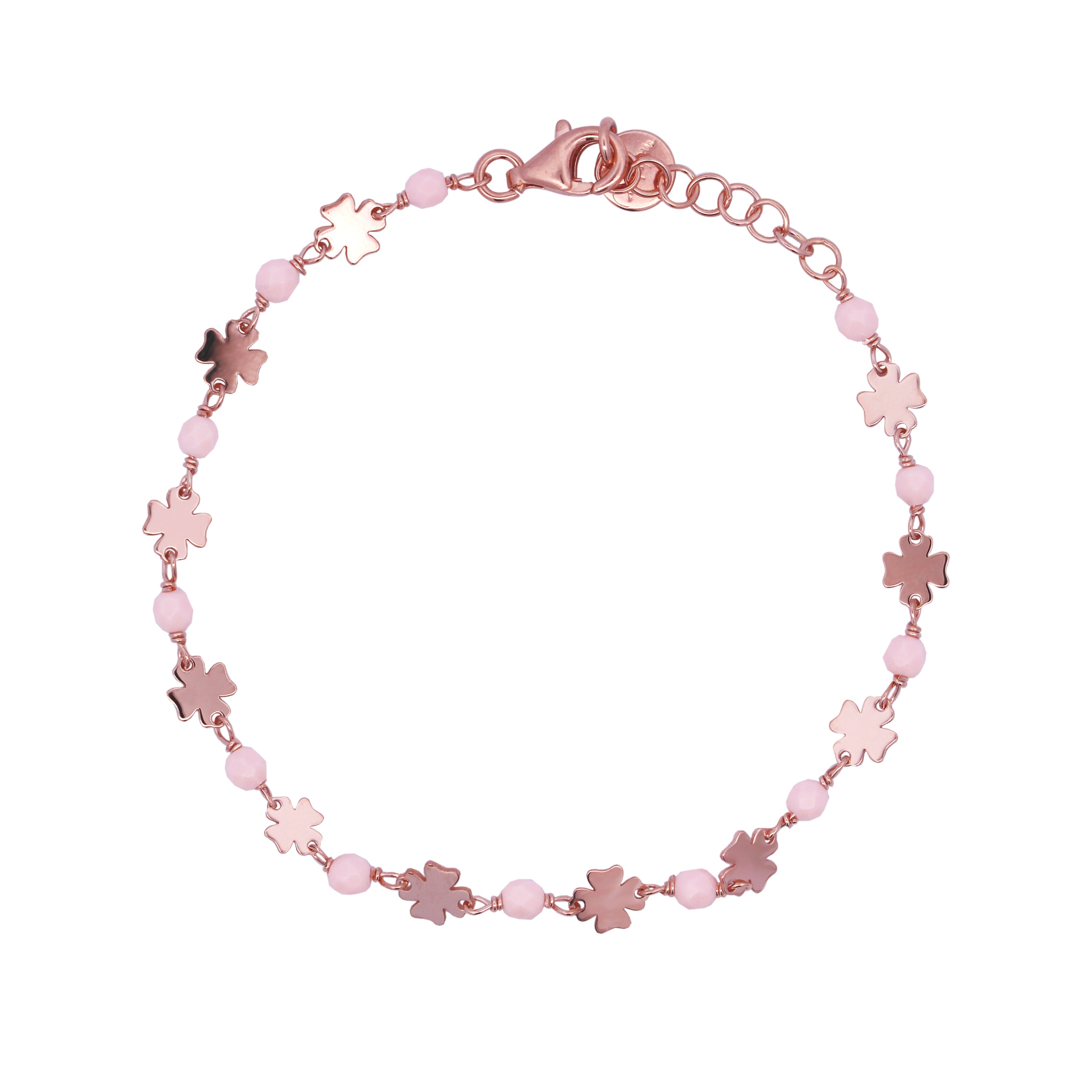 Bracelets - Chain bracelet Four-leaf clovers Pink stones Adult - Io&Ro - 1 | Rue des Mille