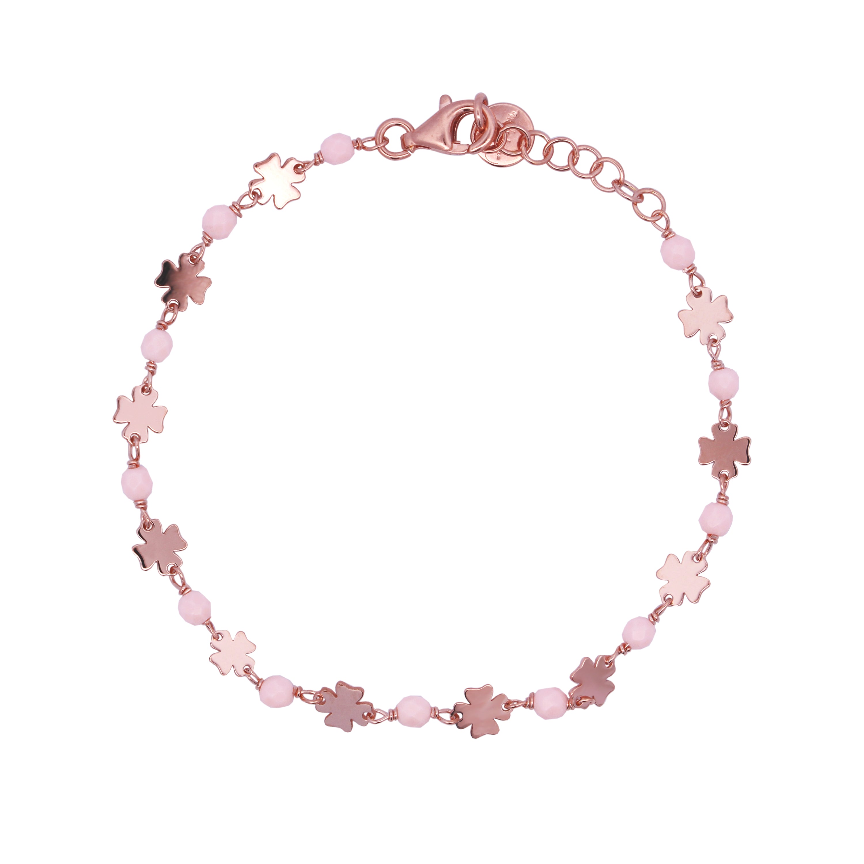 Chain bracelet Four-leaf clovers Pink stones Adult - Io&Ro