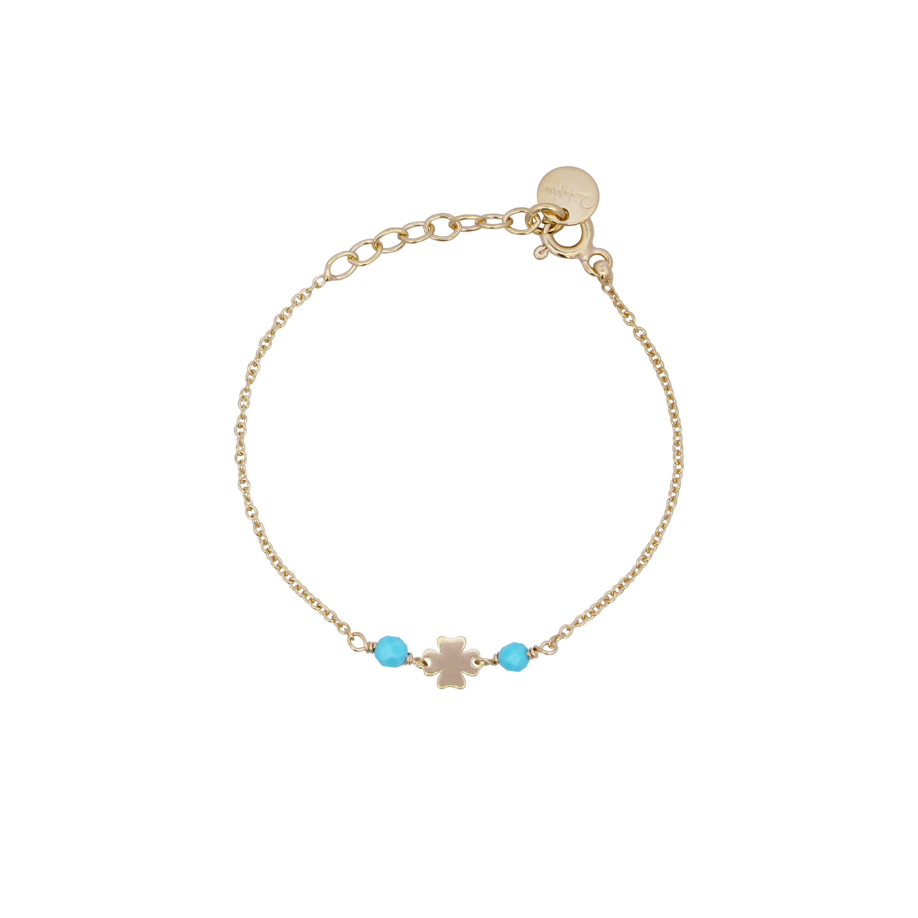 Bracelets - Four-leaf clover chain bracelet Turquoise stones Child - Io&Ro - 1 | Rue des Mille