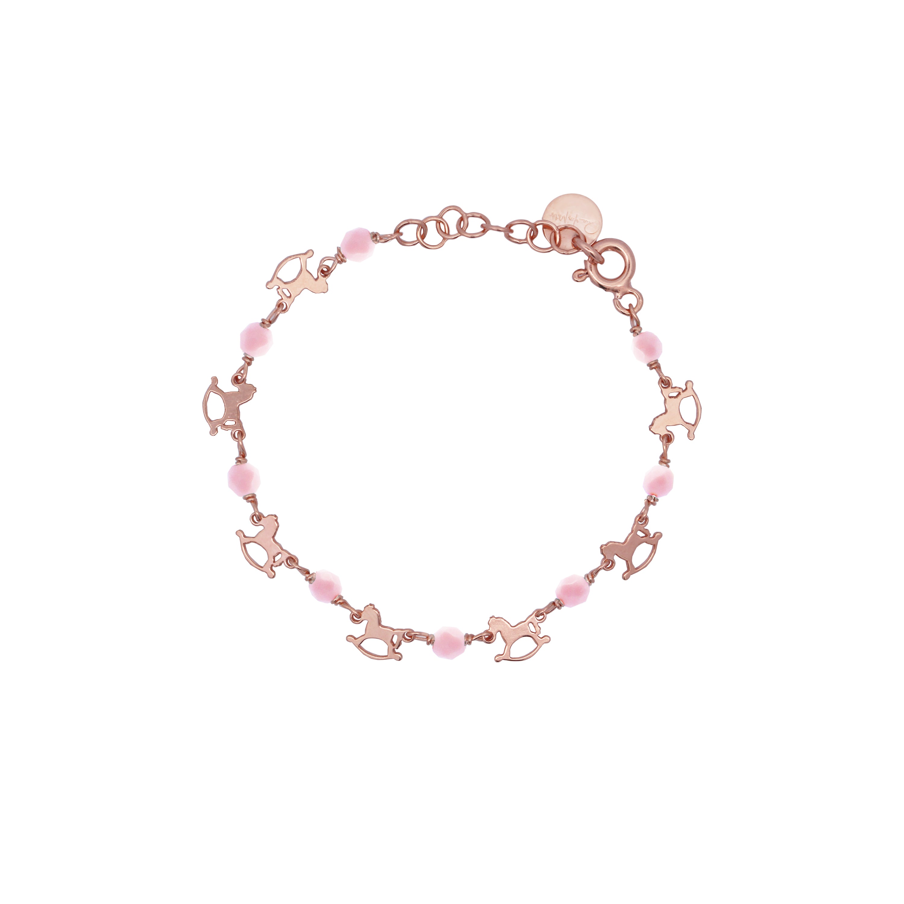 Bracelets - Chained bracelet Rocking horse Pink stones Child - Io&Ro - 1 | Rue des Mille