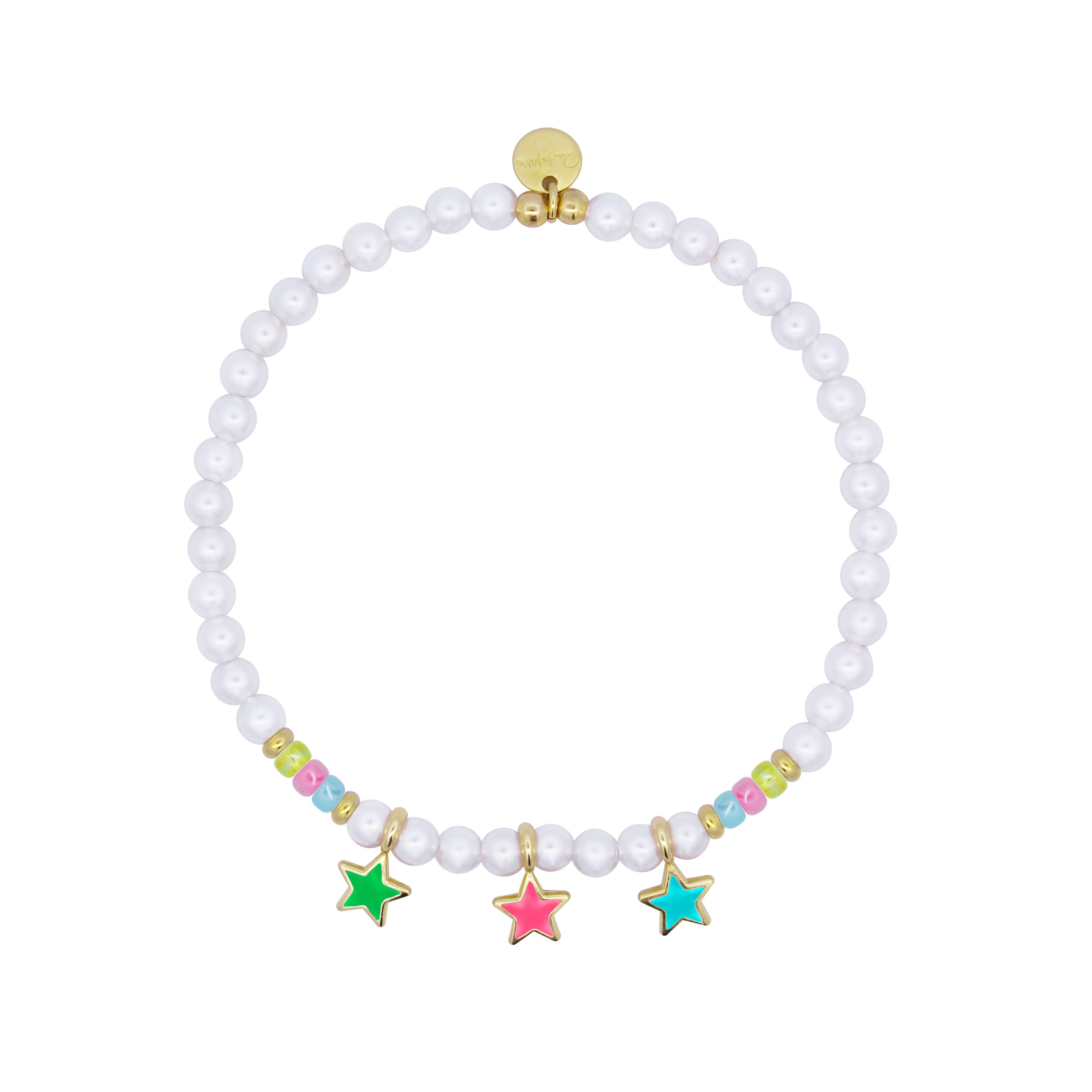 Pulseras - Pulsera elástica con perlas con tres estrellas esmaltadas - ColorFUN - 1 | Rue des Mille