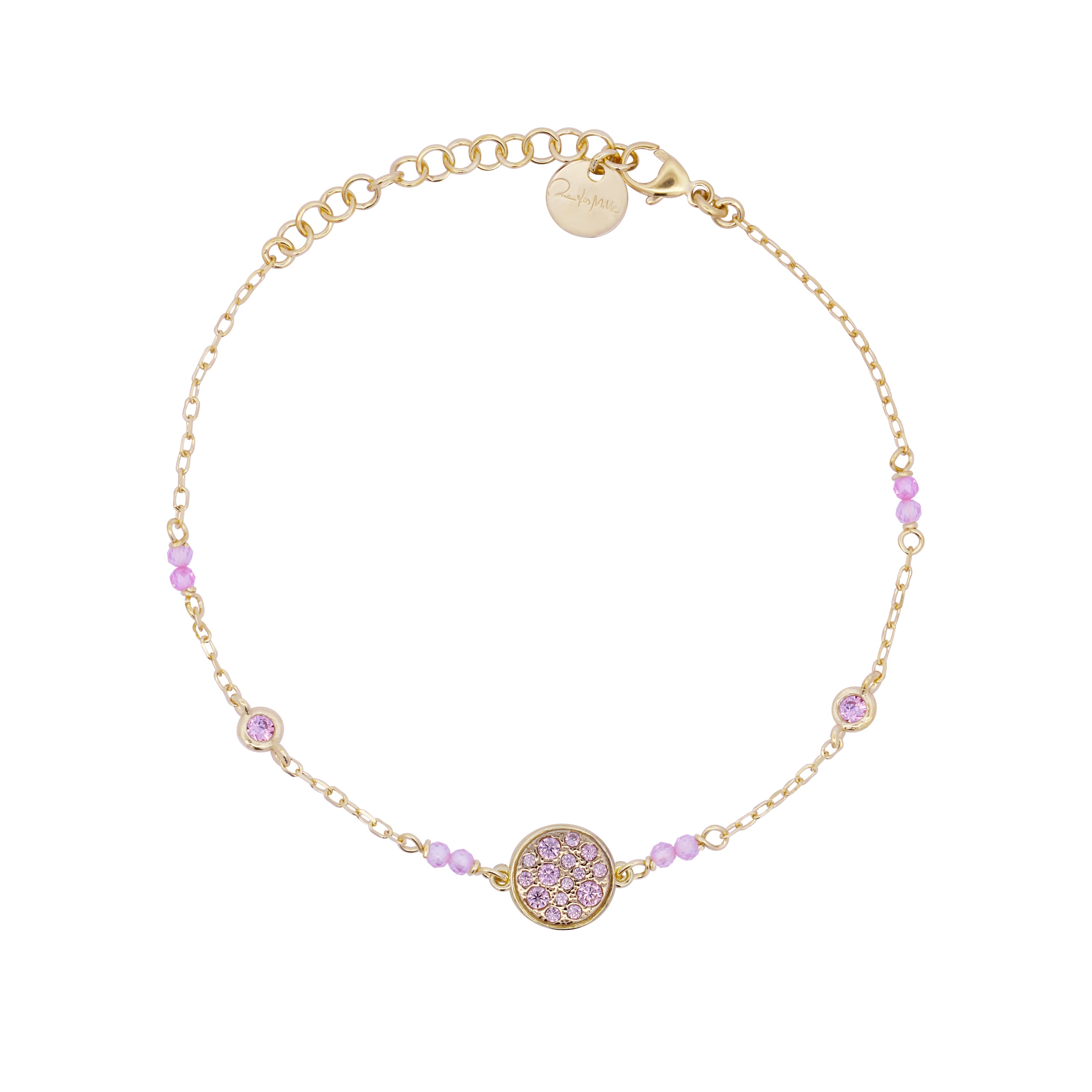 Bracelets - Pavé pink bezel chain bracelet - STARDUST TEN - 1 | Rue des Mille