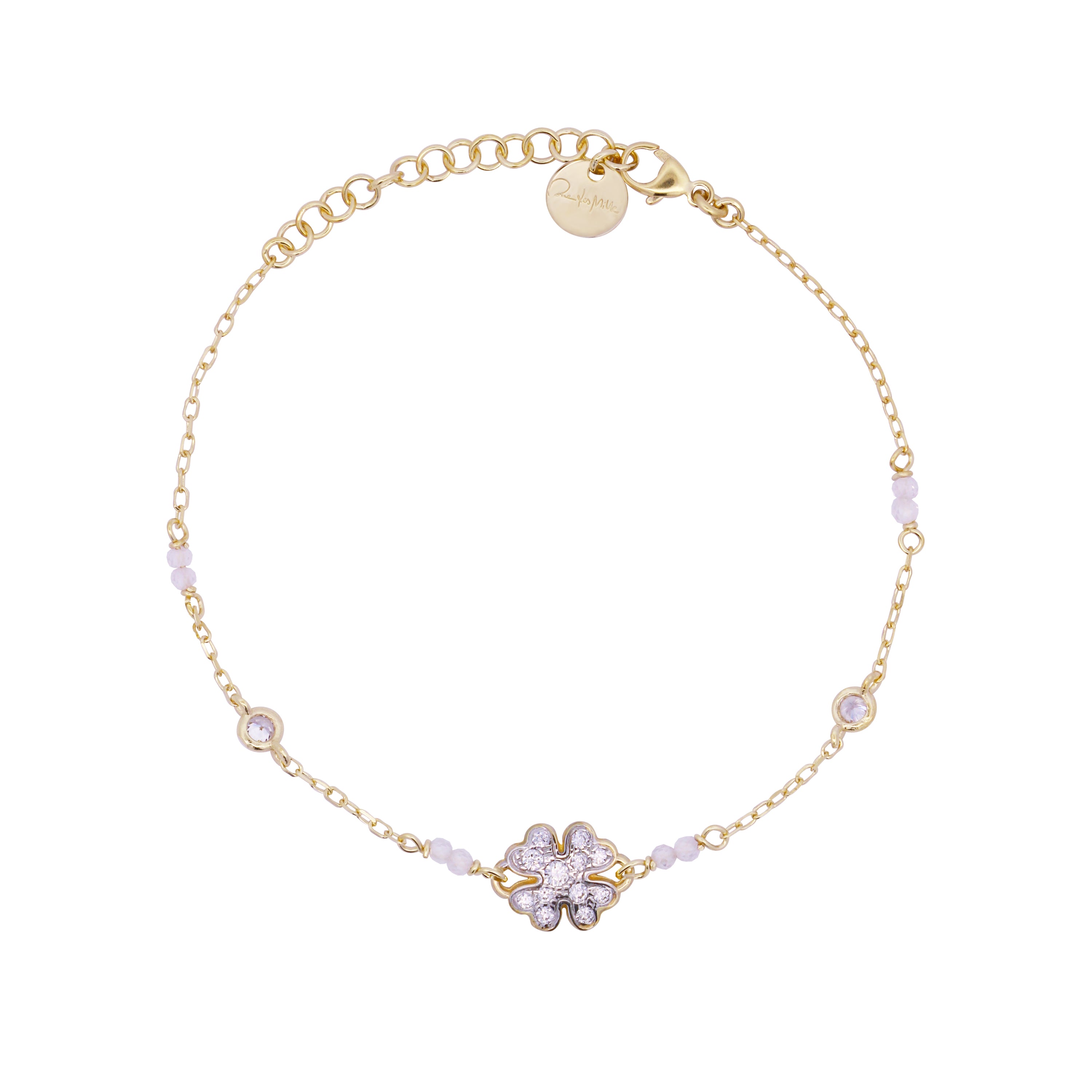 Bracelets - Bracelet with bezels and small pavé four-leaf clover subject - STRADUST TEN - 1 | Rue des Mille