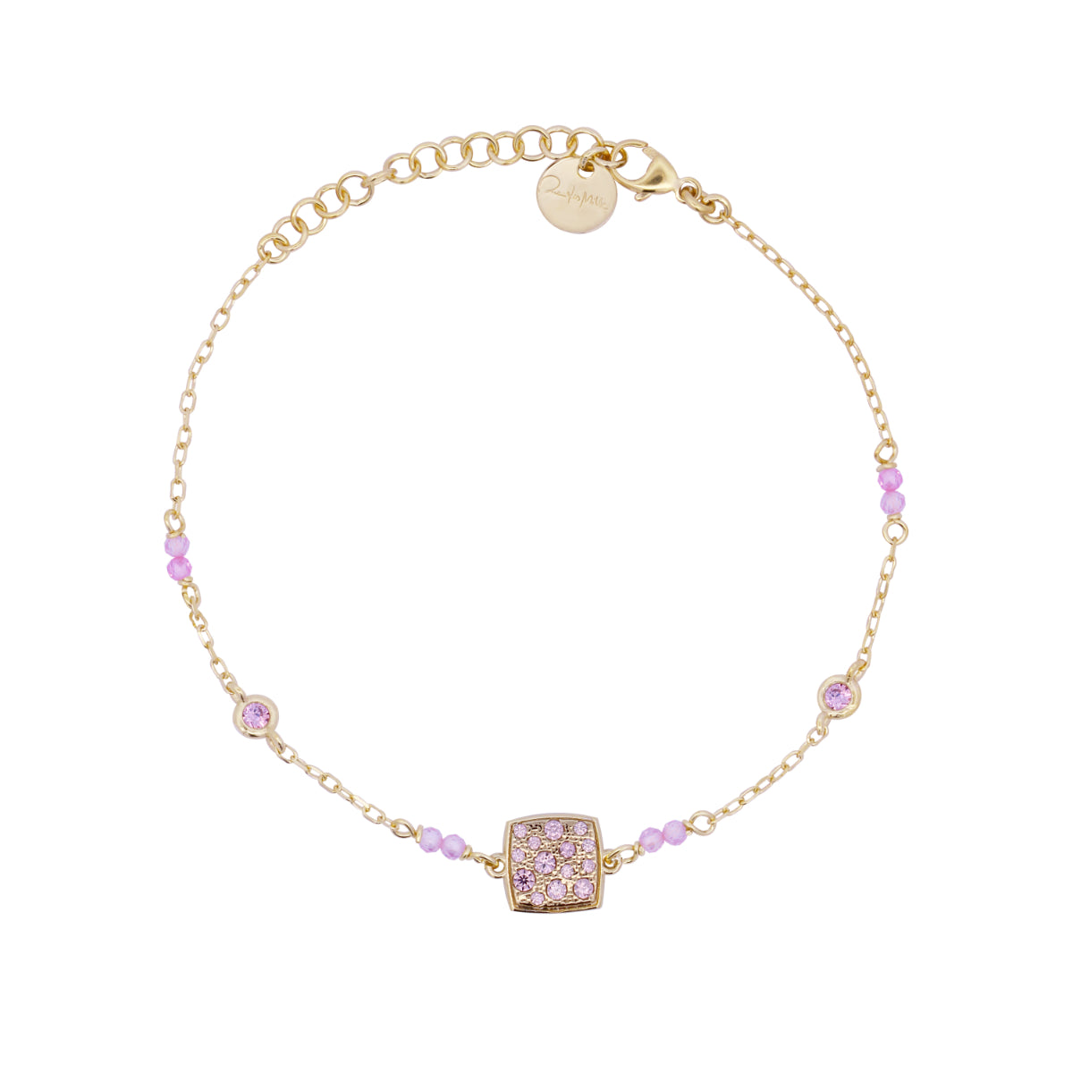 Pulseras - Pulsera de cadena con bisel en pavé rosa cuadrado - STARDUST TEN - 1 | Rue des Mille