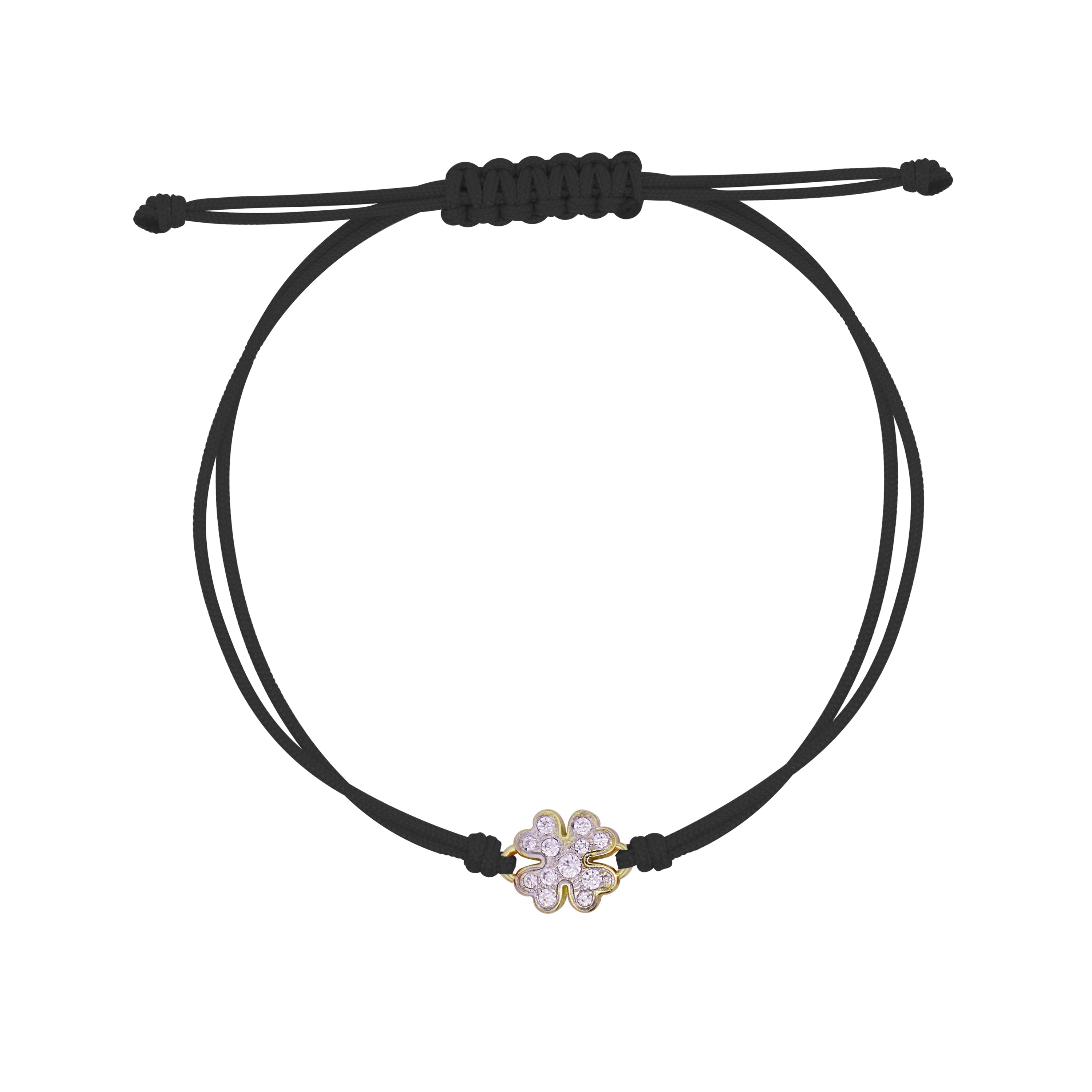 Bracelets - Bracelet with fabric cord and small pavé four-leaf clover - STARDUST TEN - 1 | Rue des Mille