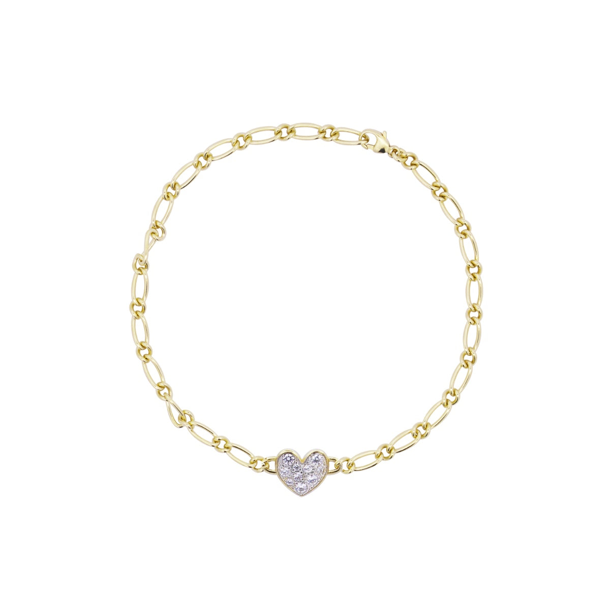 Pulsera pequeña de cadena cheval con corazón de pavé - SHAPES