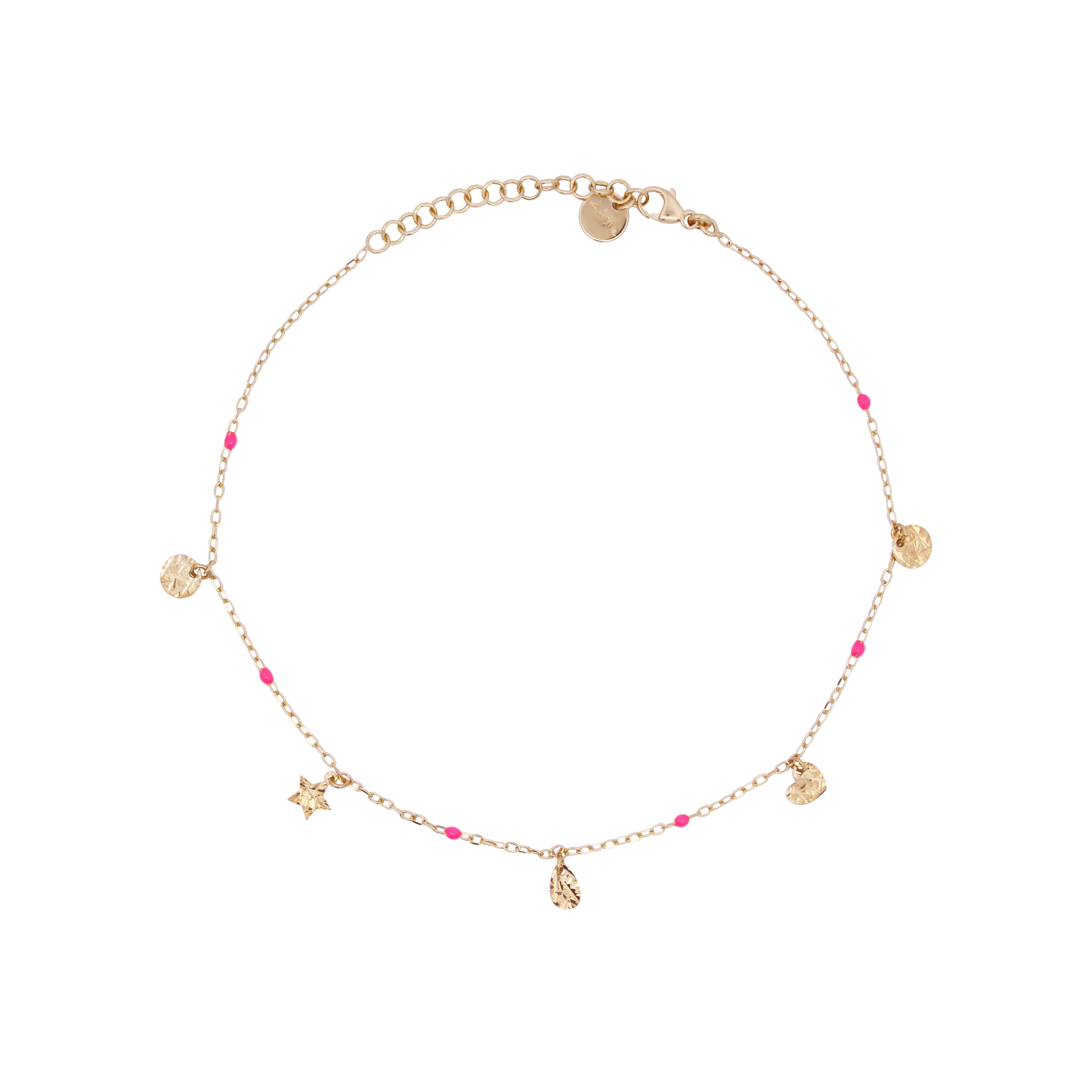 Tobilleras charms y detalle de esmalte fucsia - Anklets Mania