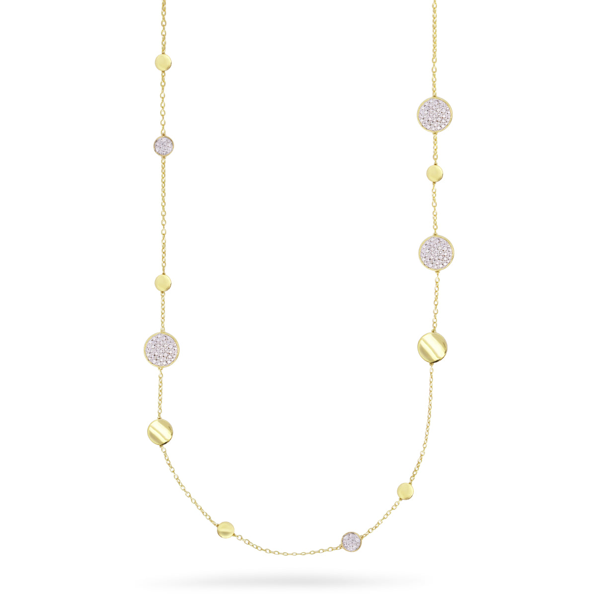 Luxury BIG CIRCLE long necklace with alternating smooth and pavé circles - STARDUST TEN