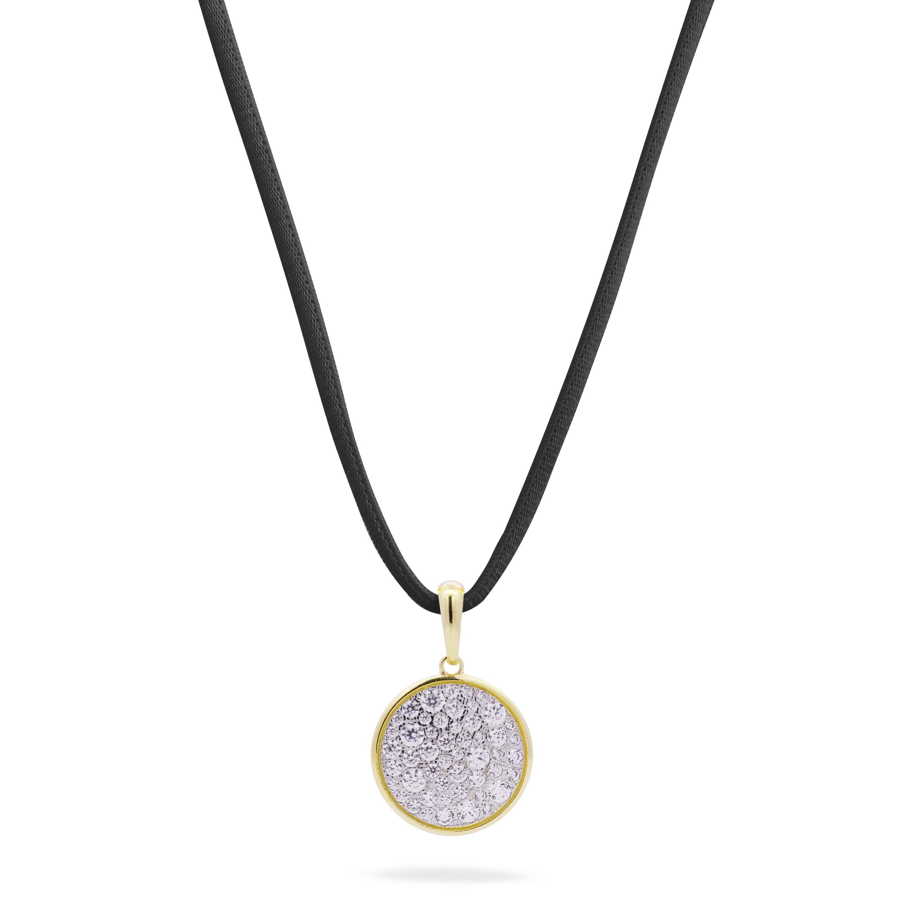Oversized pave circle pendant with black choker - STARDUST TEN
