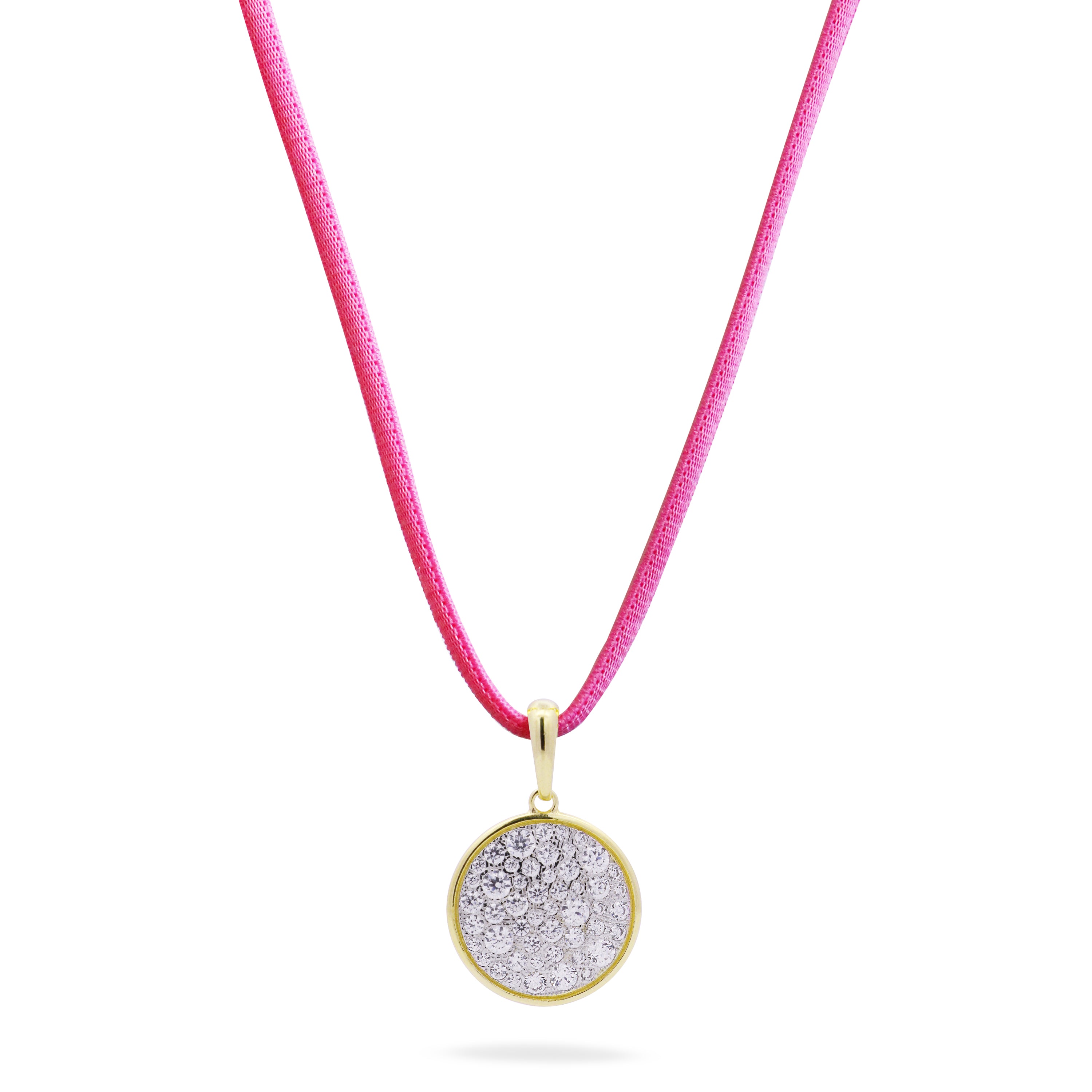 Necklaces - Oversized pave circle pendant with pink choker - STARDUST TEN - 1 | Rue des Mille