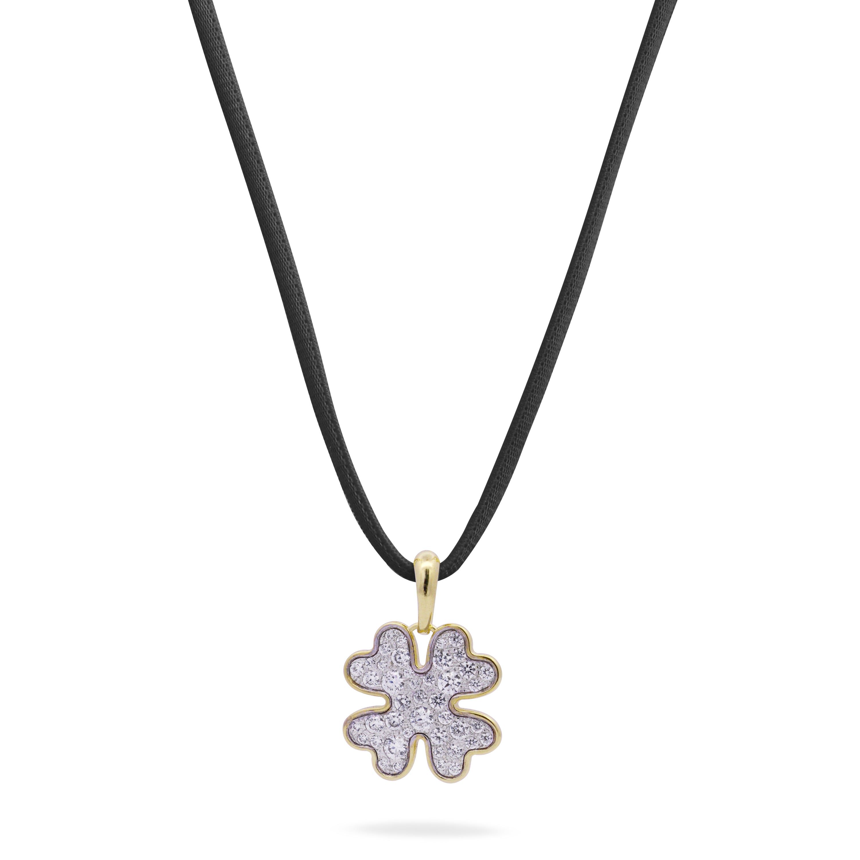 Oversized pave four-leaf clover pendant with black choker - STARDUST TEN