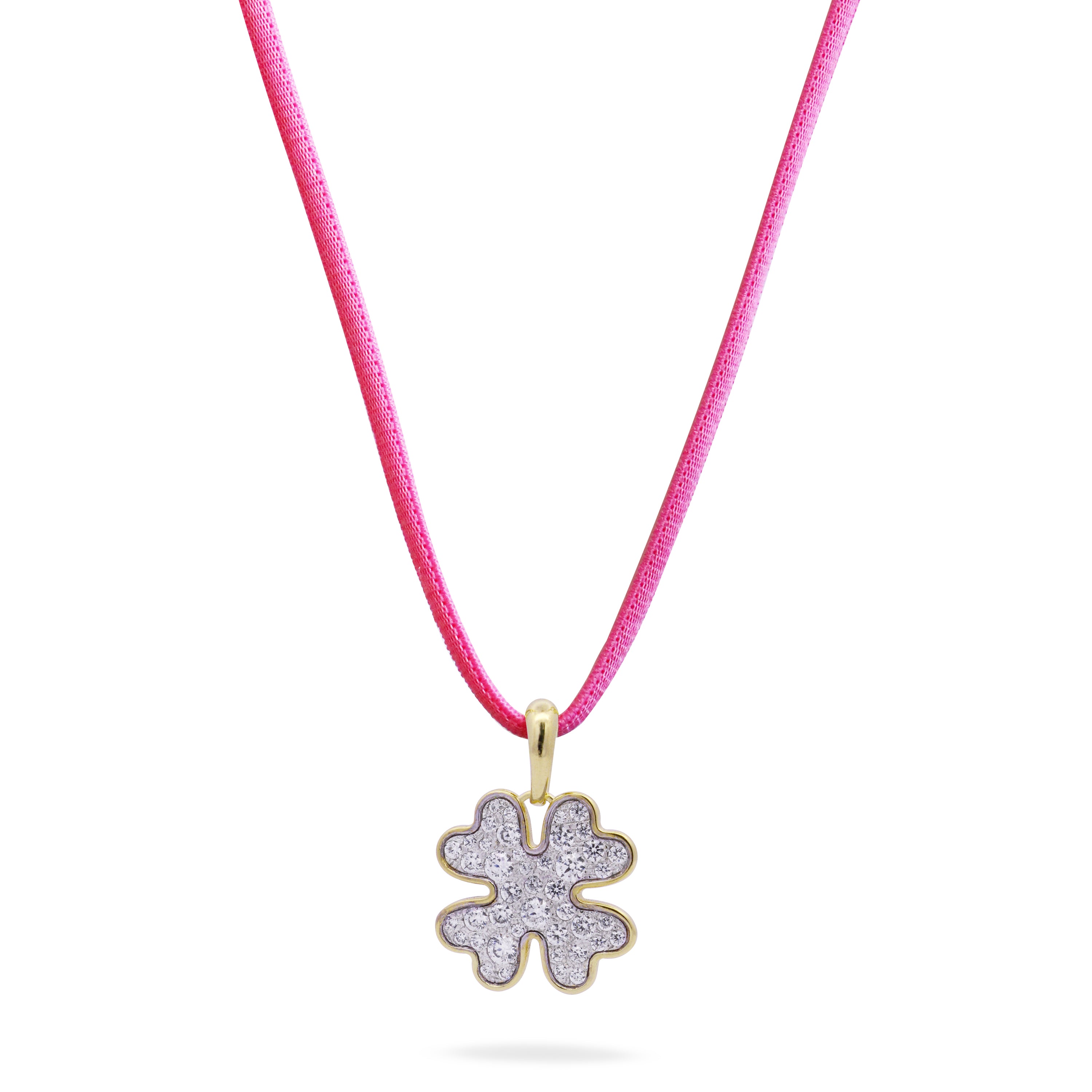 Oversized pave four-leaf clover pendant with pink choker - STARDUST TEN