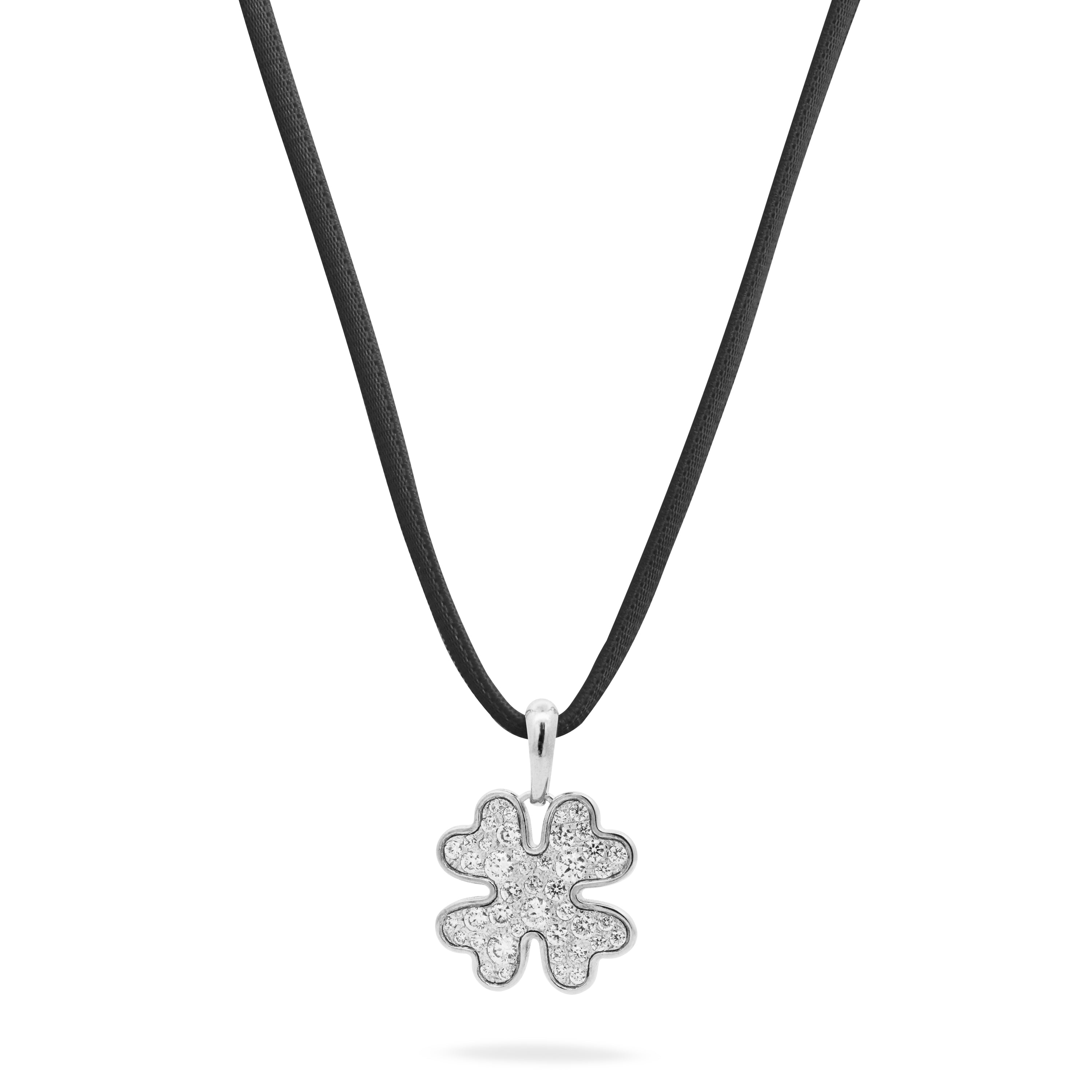 Necklaces - Oversized pave four-leaf clover pendant with black choker - STARDUST TEN - 2 | Rue des Mille