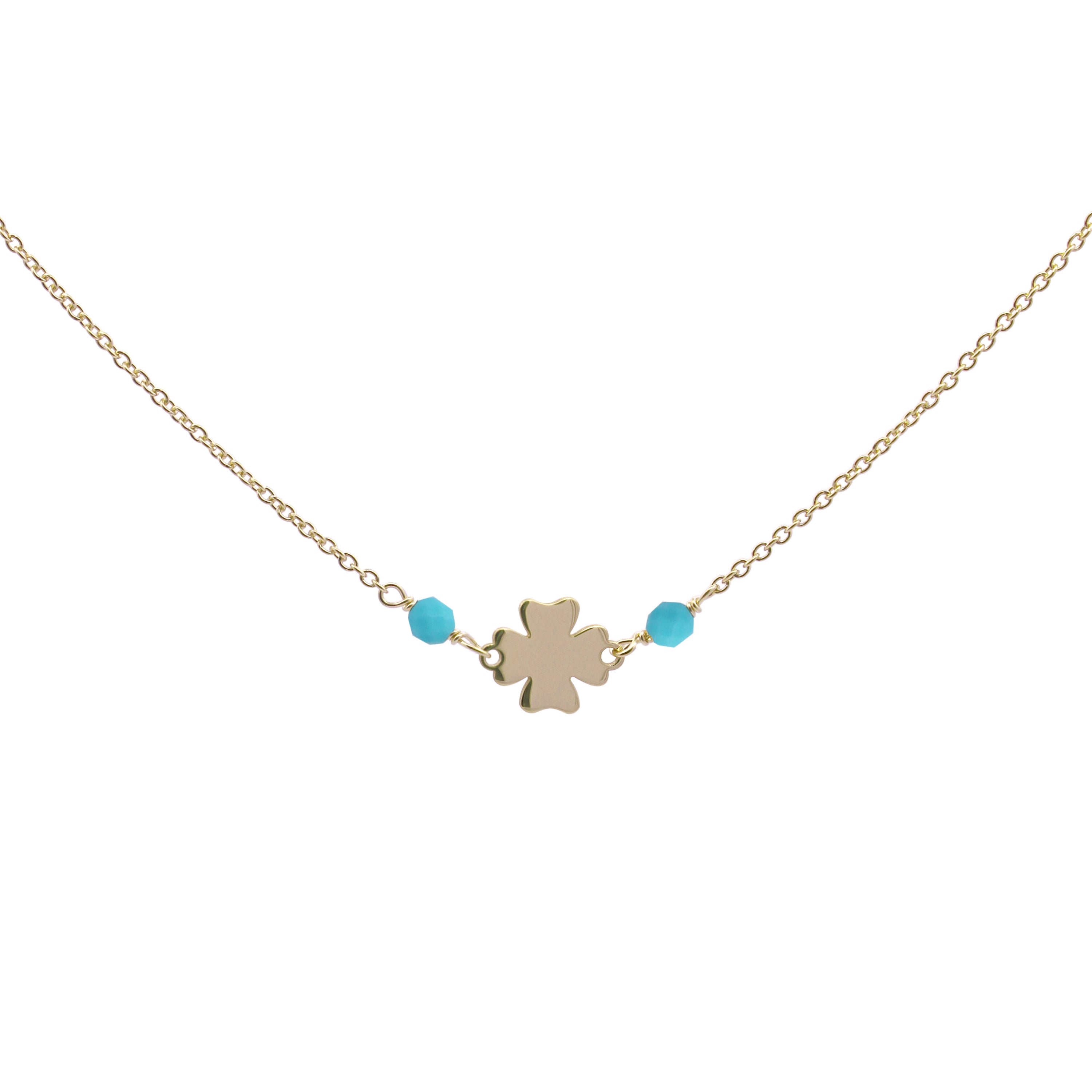 Chokers - Four-leaf clover chain necklace Turquoise stones - Io&Ro - 1 | Rue des Mille