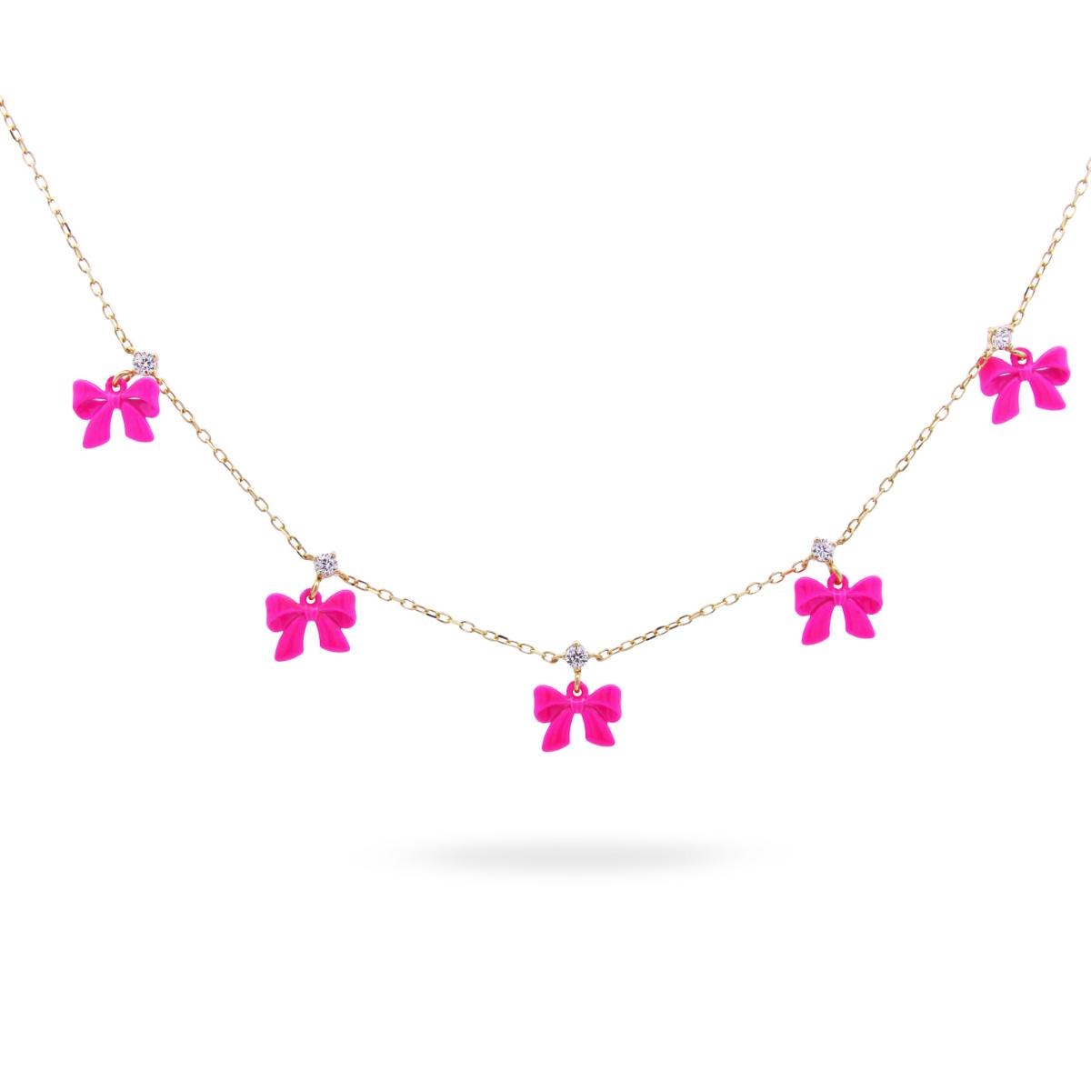 Necklace with 5 bows neon pink - CANDY BOW