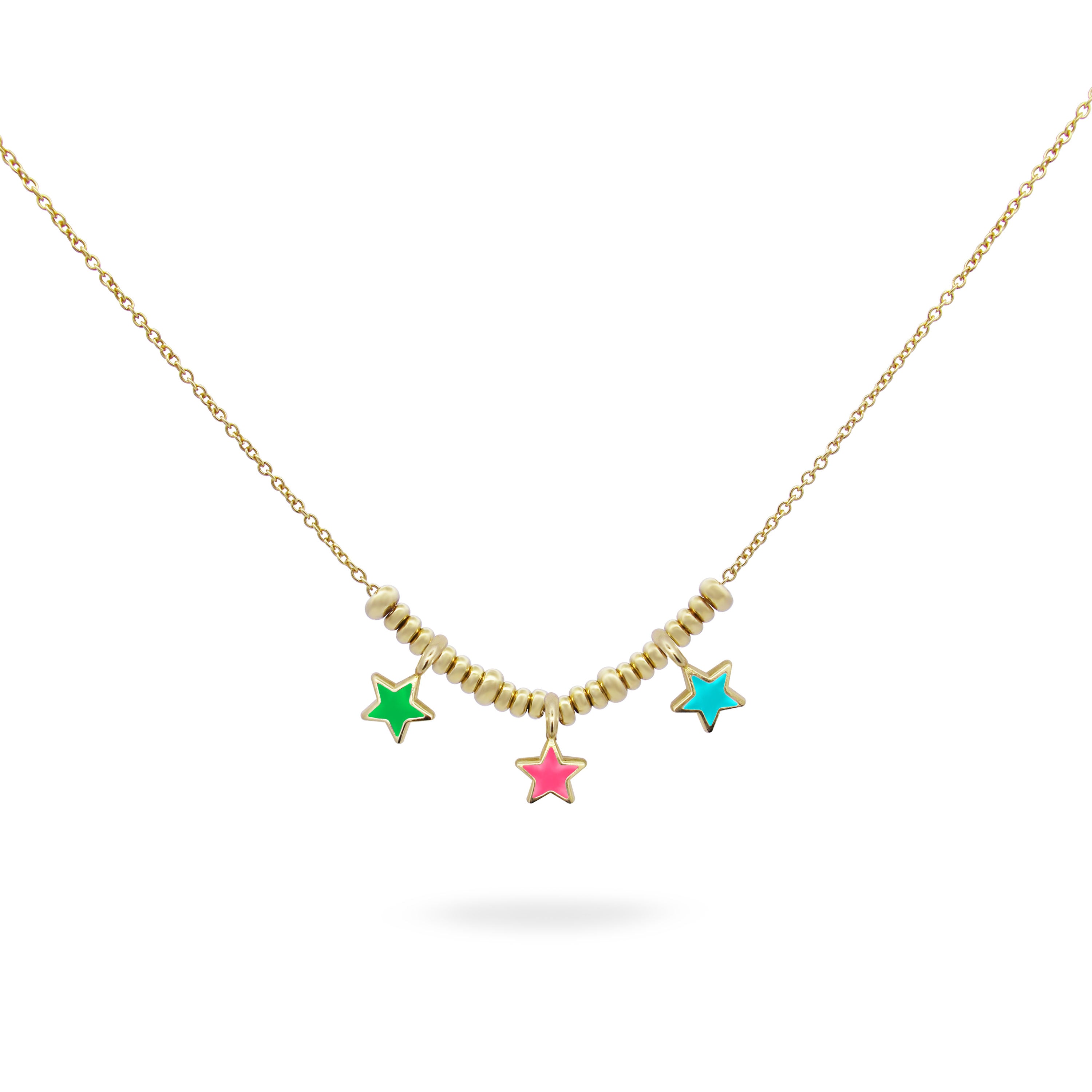 Gargantillas - Collar de micro anillos con tres estrellas esmaltadas - ColorFUN - 1 | Rue des Mille