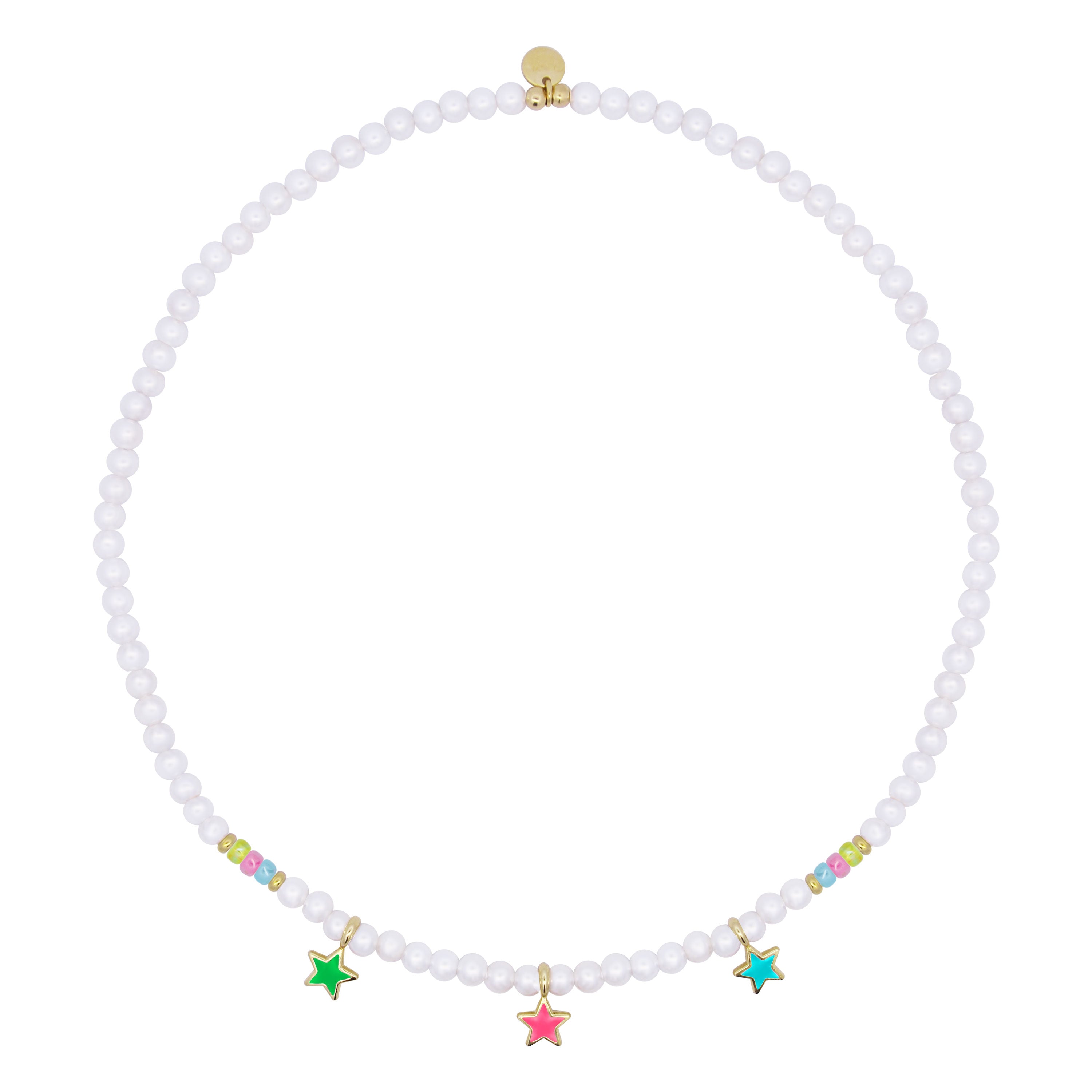 Chokers - Elastic choker with pearls, beads and three stars - ColorFUN - 1 | Rue des Mille