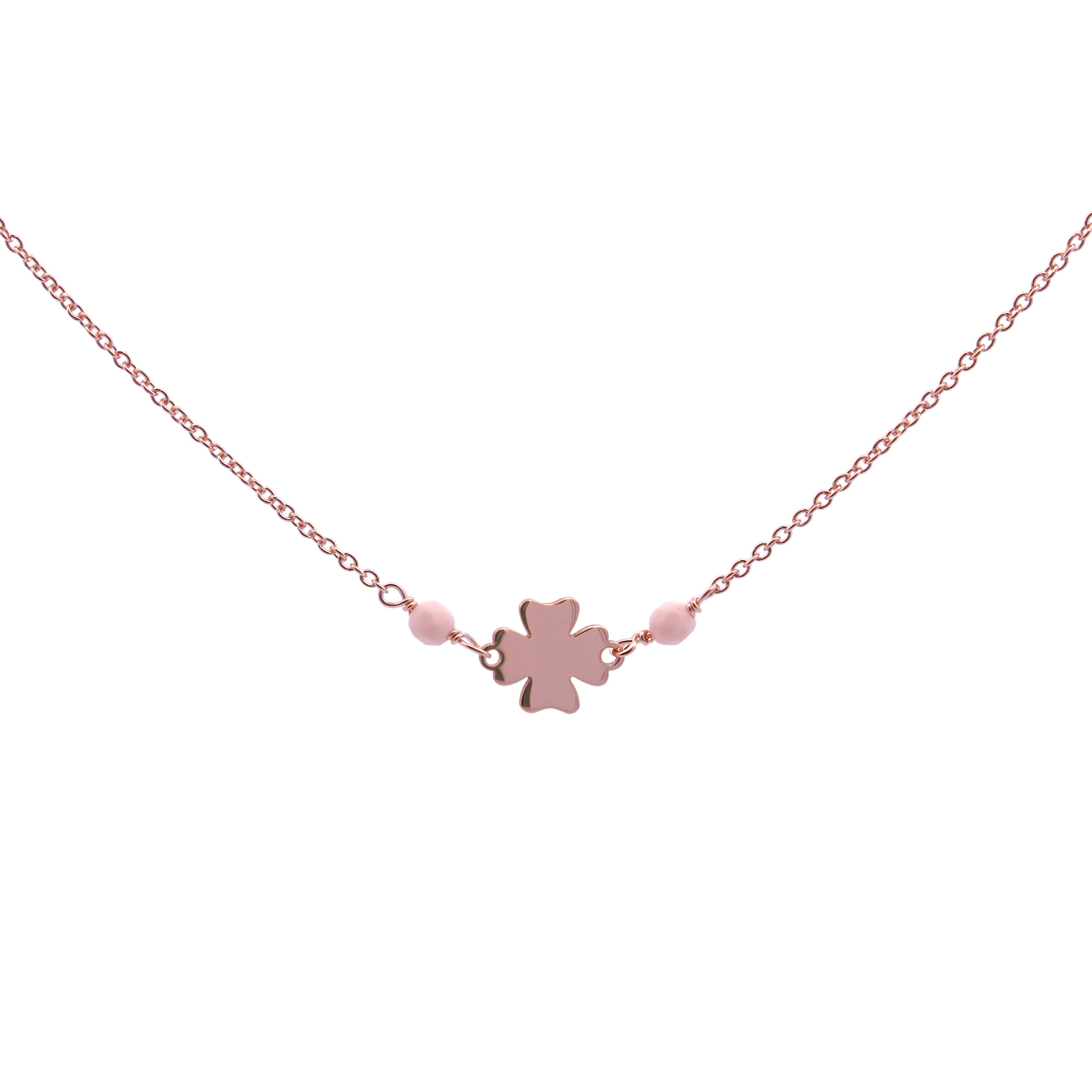 Chokers - Four-leaf clover chain necklace with Pink Stones - Io&Ro - 1 | Rue des Mille