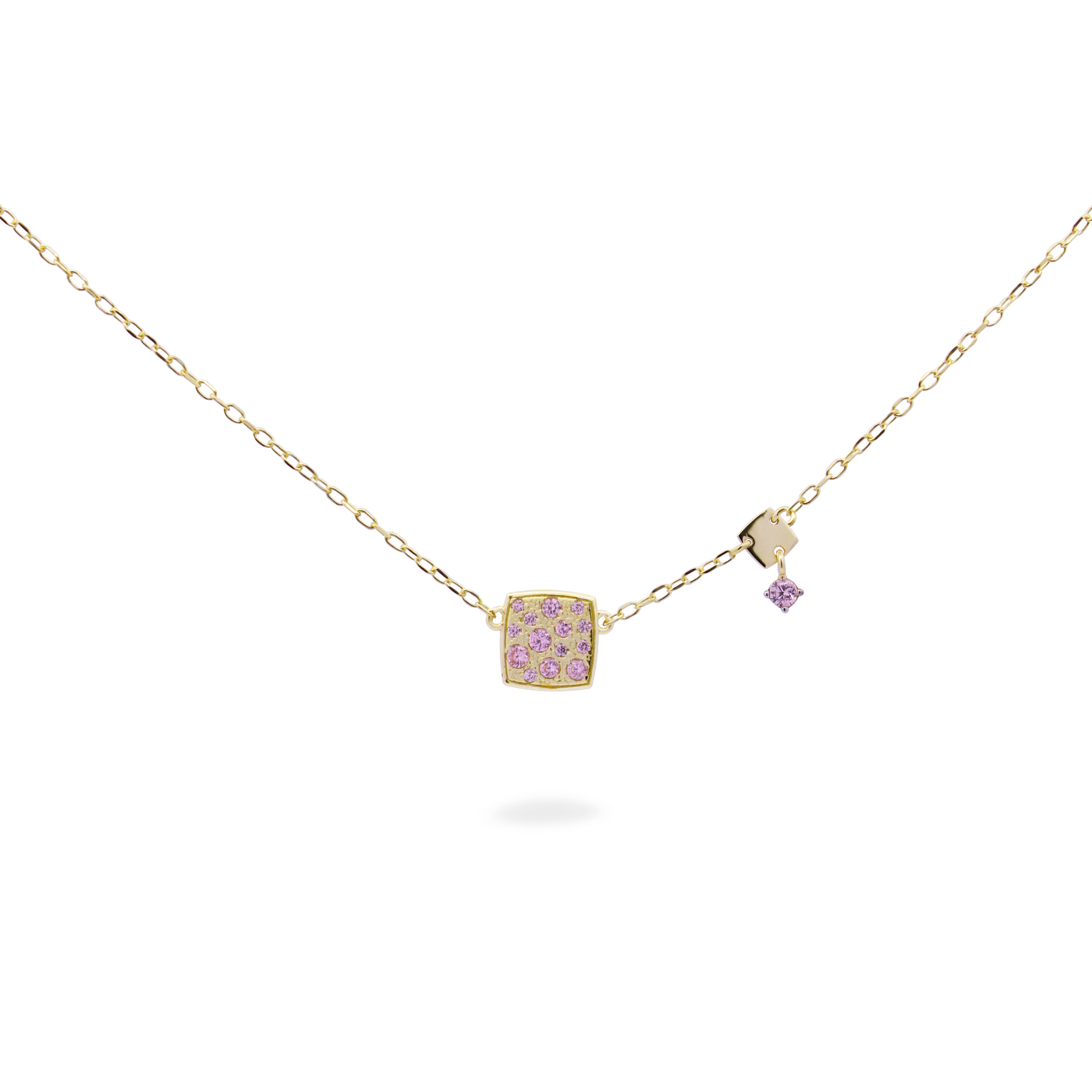 Chokers - Necklace with chain and pink squared pavè - STARDUST TEN - 1 | Rue des Mille