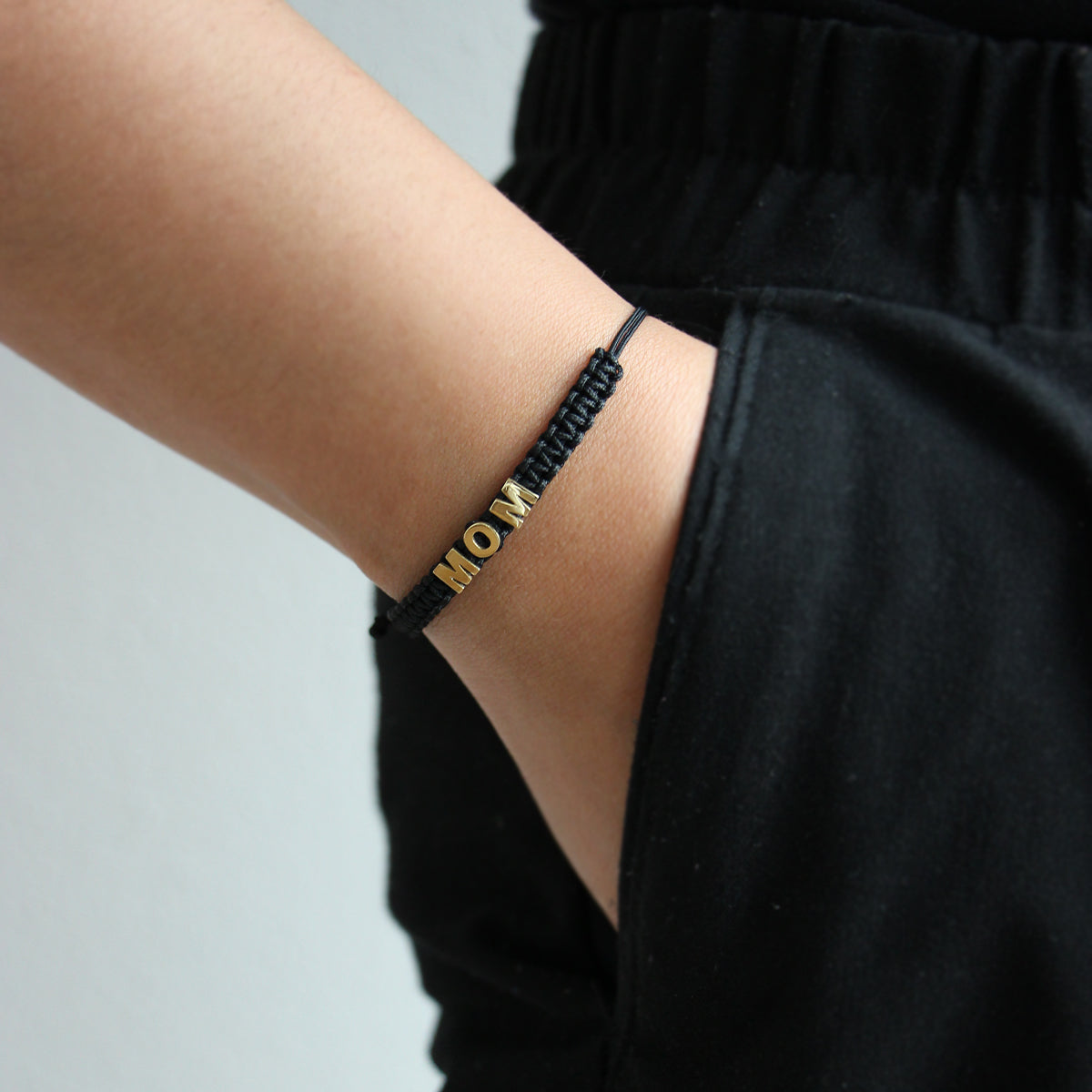 Black MOM fabric bracelet - ORO18KT