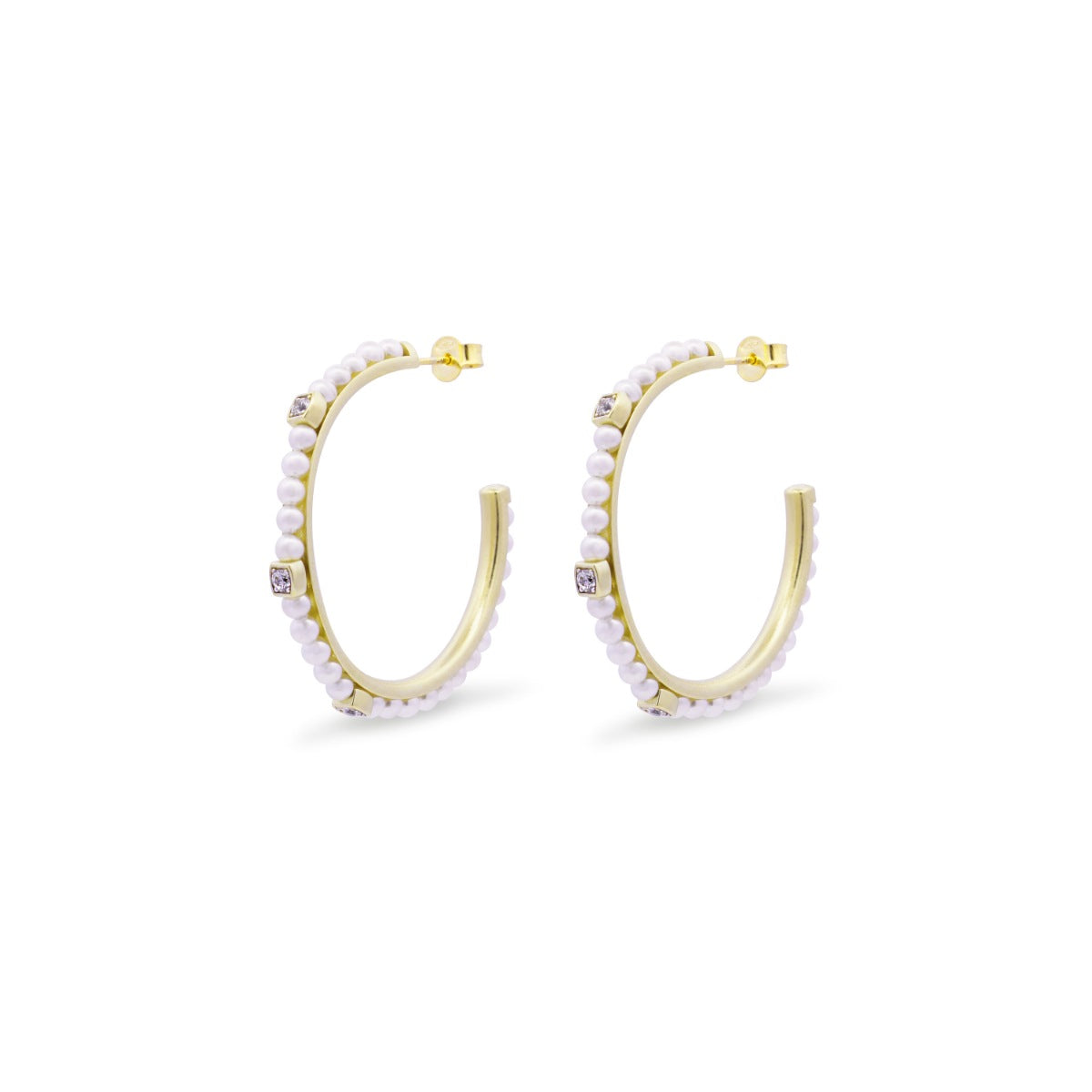 Earrings - Pair of hoop earrings with pearl and zirconia - WHITESIDE - 1 | Rue des Mille