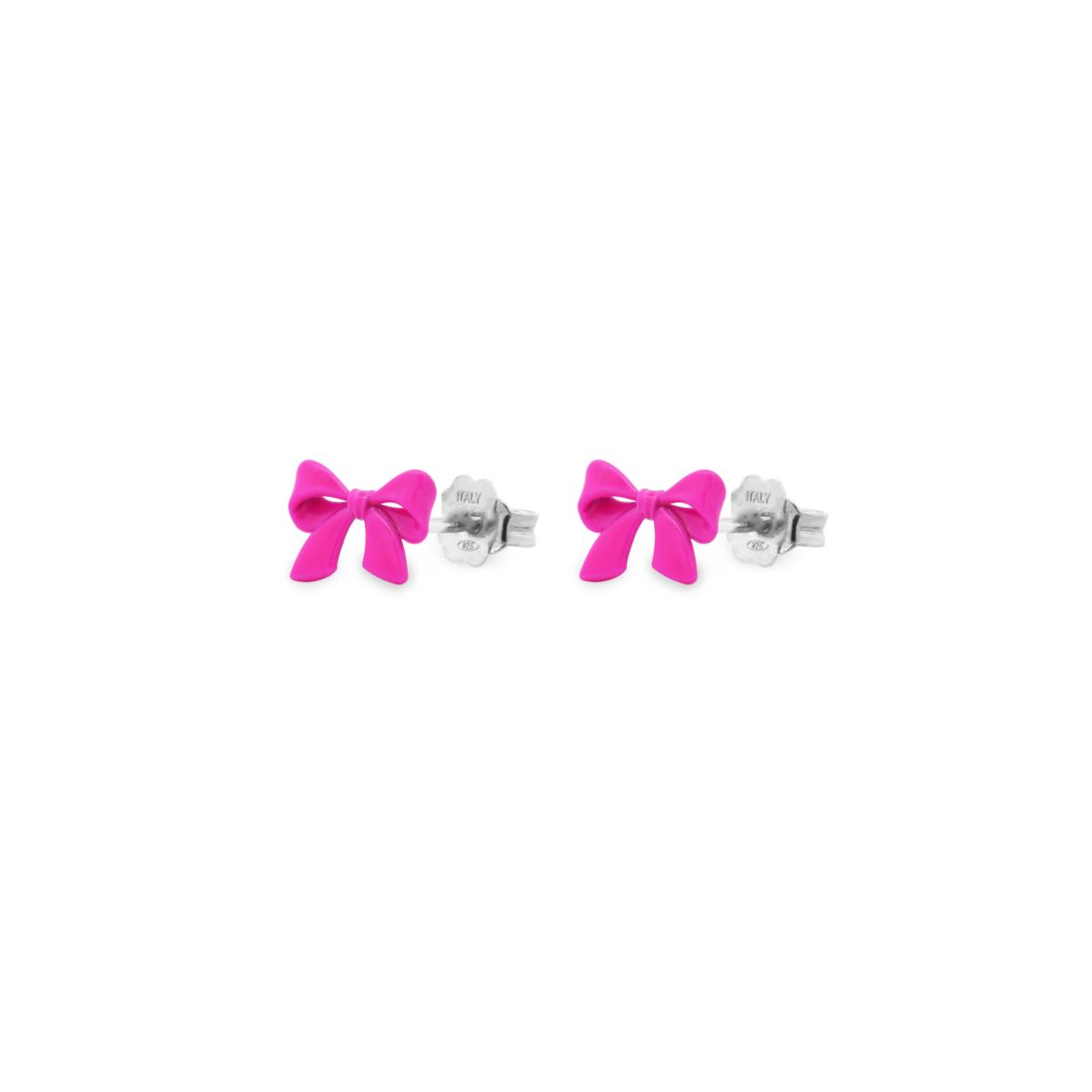 Pendientes - Par de pendientes con lazo chic y esmalte rosa - CANDY BOW - 1 | Rue des Mille