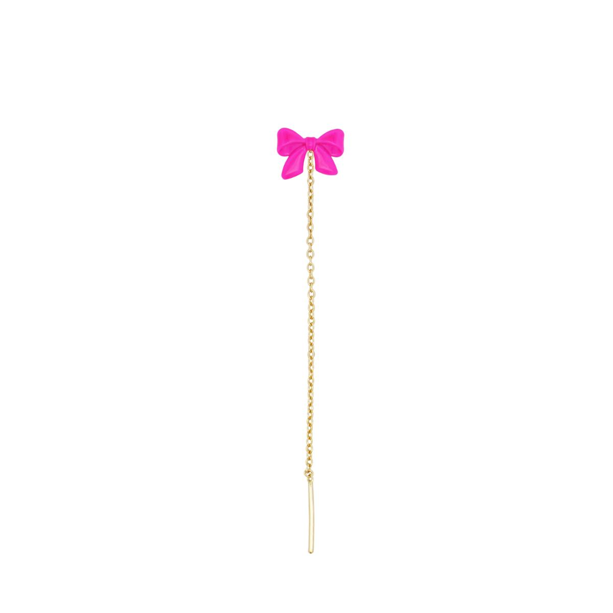 Single earring with dangling chain and bow neon pink - CANDY BOW