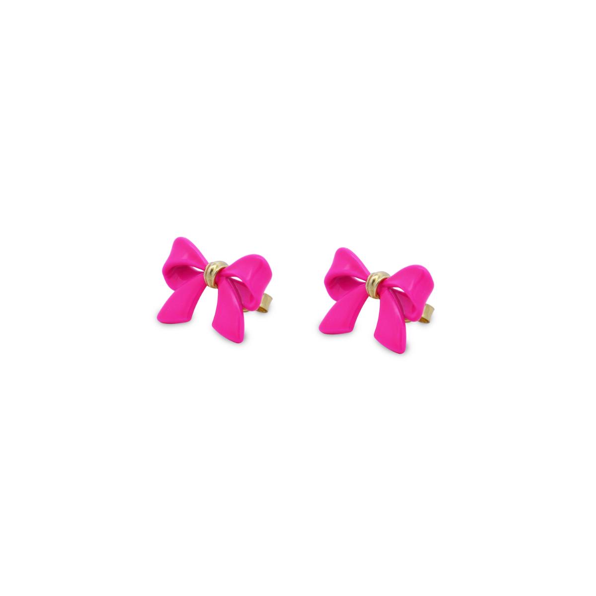 Pair of earrings big bow neon pink - CANDY BOW