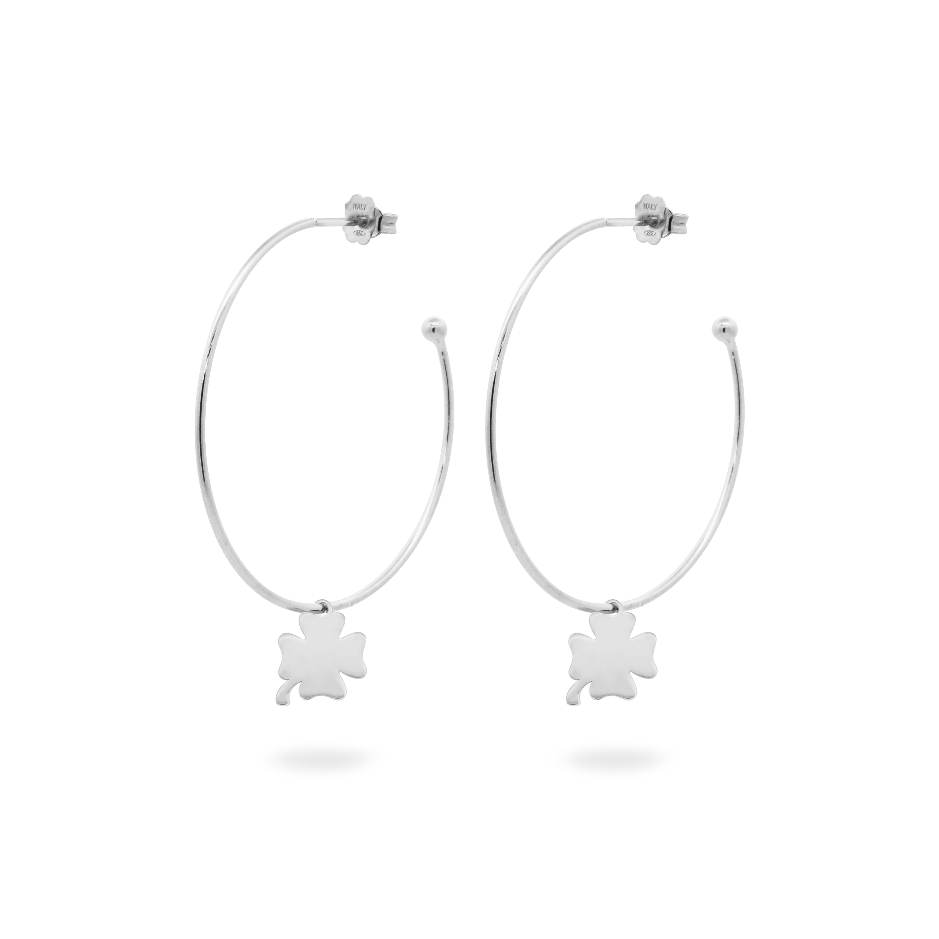 Earrings - Hoop Earrings Micro Pendant - Four-leaf Clove - 12 | Rue des Mille