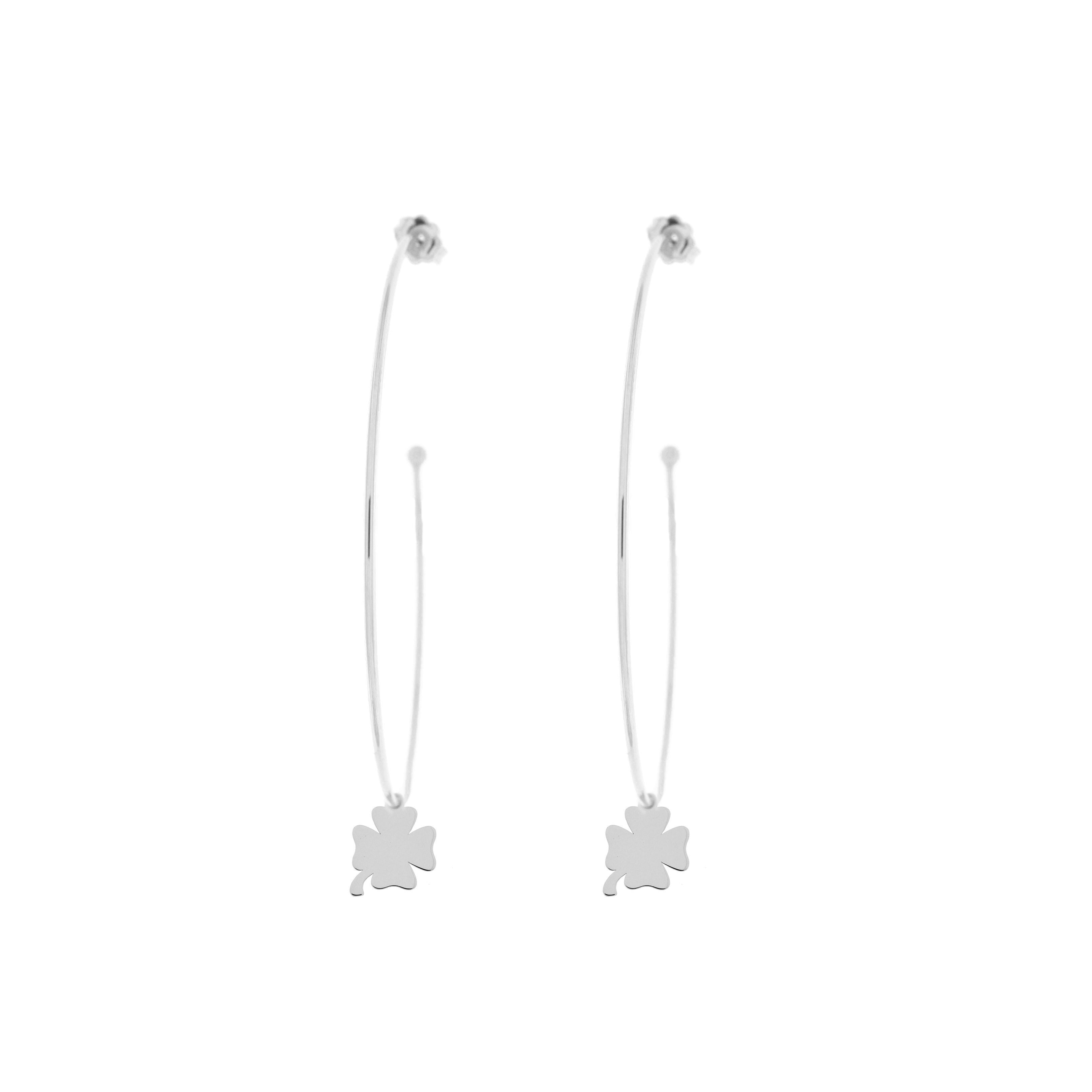 Earrings - Hoop Earrings Micro Pendant - Four-leaf Clove - 15 | Rue des Mille