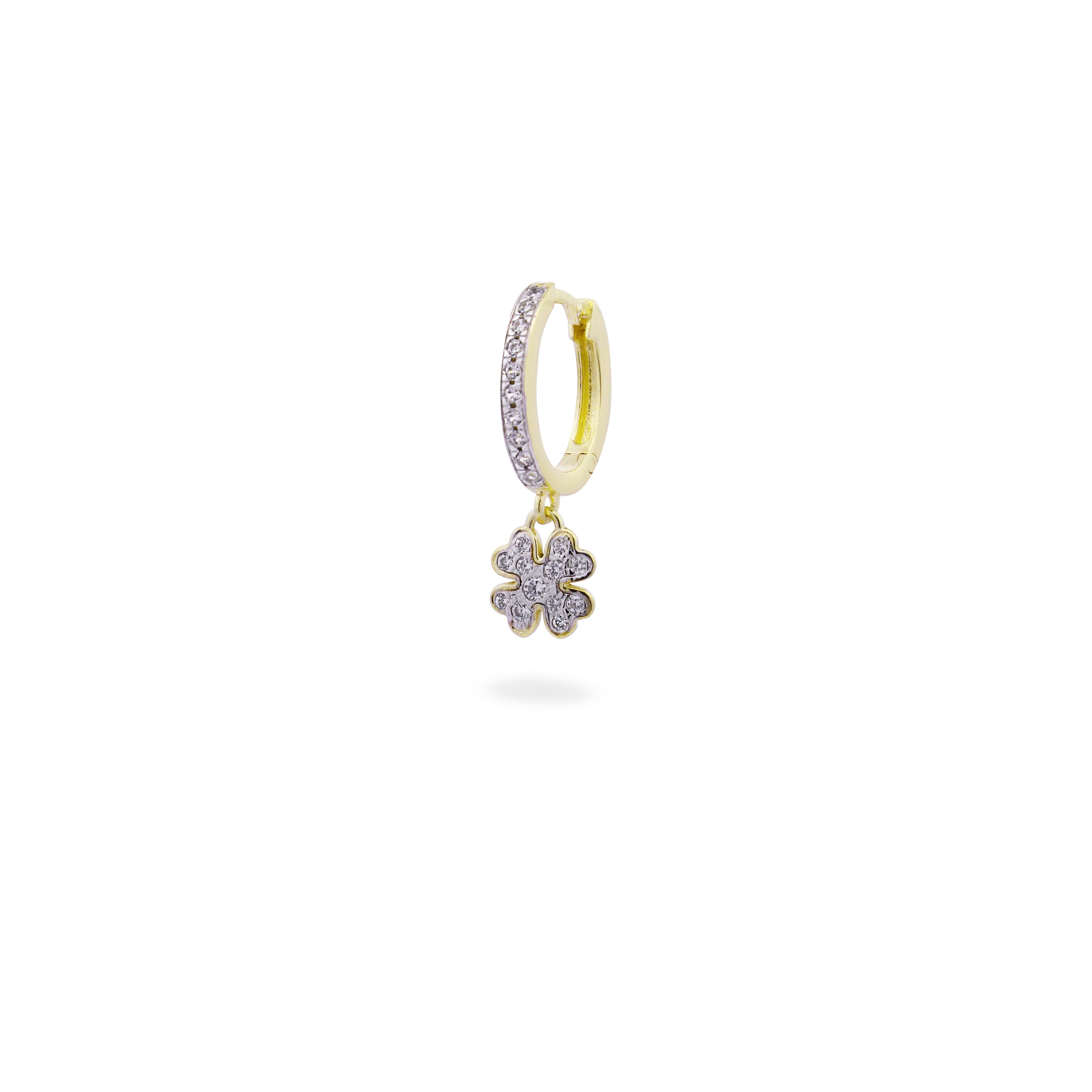 Earrings - Four-leaf clover pavè hoop single-earring small - STARDUST TEN - 1 | Rue des Mille